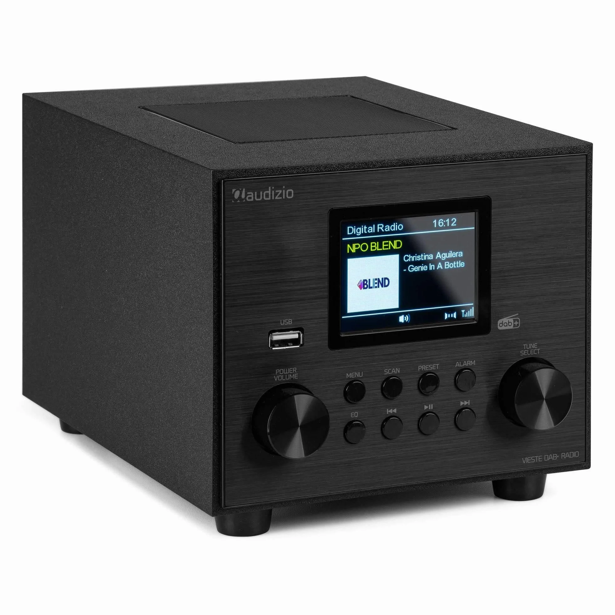 Audizio Vieste - Radio DAB+ con Bluetooth, subwoofer 60 W, FM, USB MP3, ingresso AUX, doppia sveglia, telecomando, design moderno e compatto, colore nero