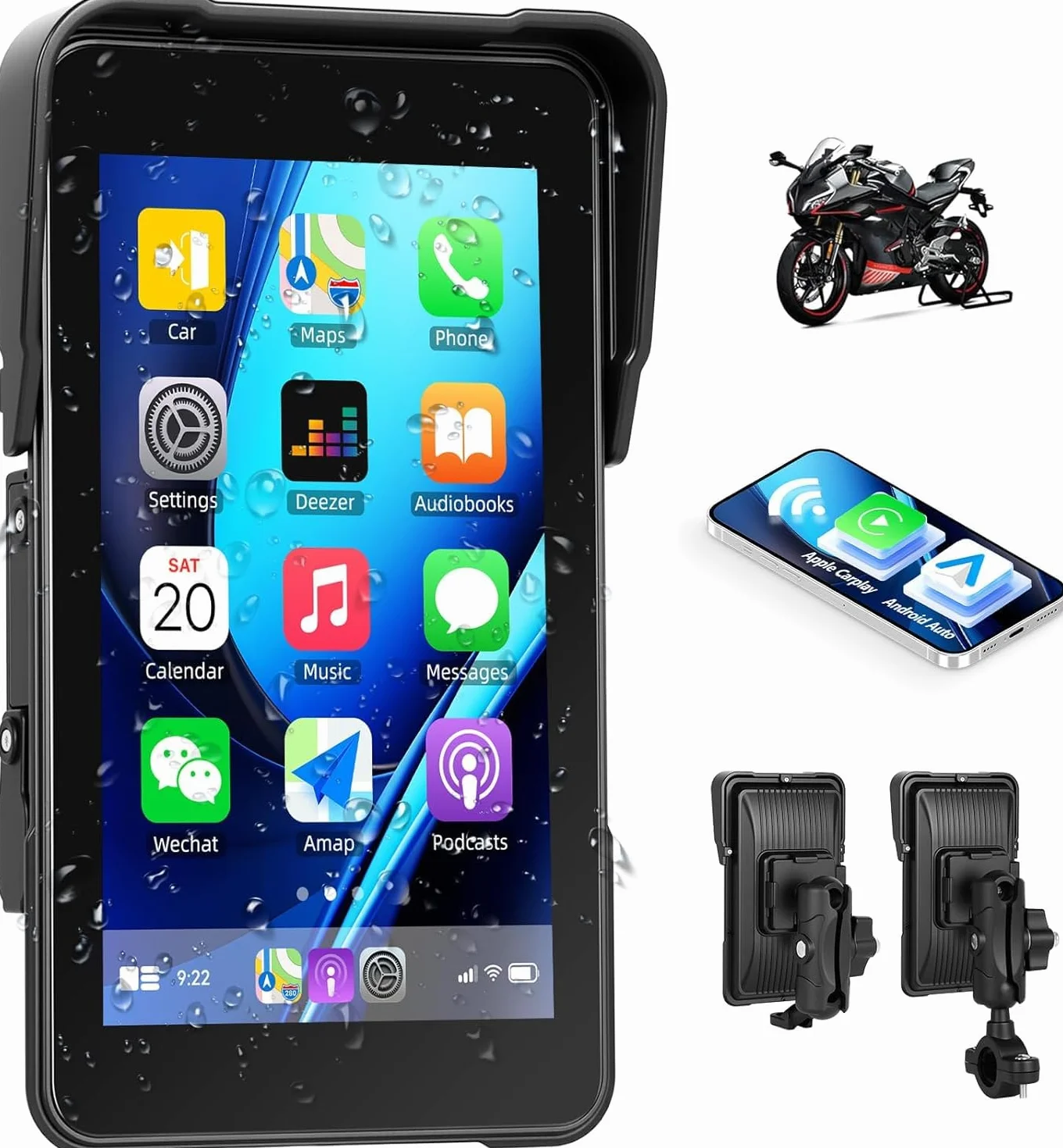 CAMECHO 5 Pollici Carplay Schermo Moto Wireless Carplay Android Auto IP68 Navigazione Impermeabile Touchscreen Bluetooth 12V