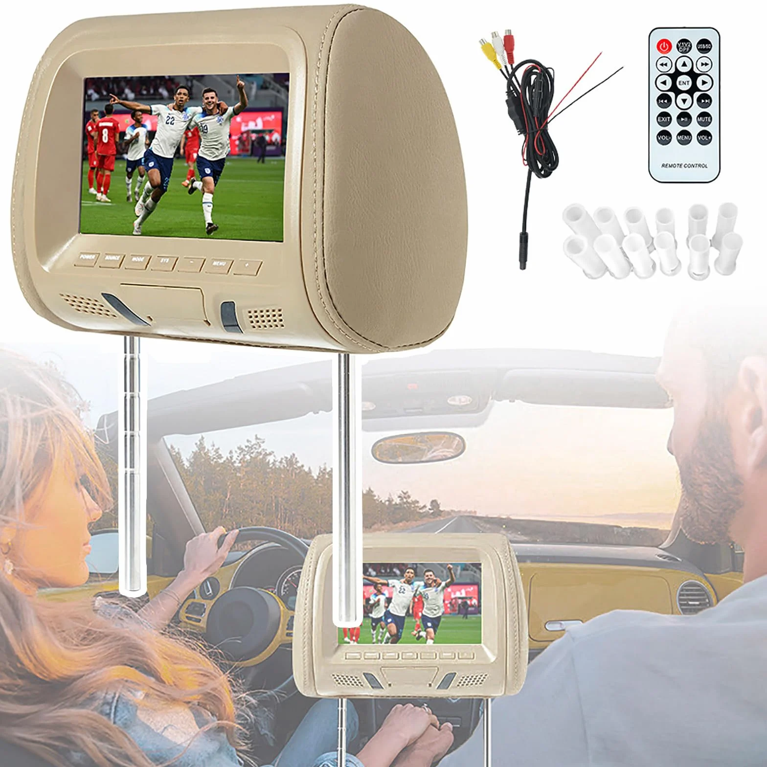Display per Poggiatesta per Auto da 7 Pollici, Display per Auto MP5, Schermo HD, Trasmettitore FM, Altoparlante Integrato, Interfaccia USB/SD,MP5