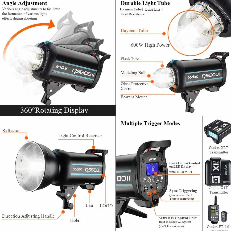 GODOX QS600II 600Ws GN76 Alta Velocità Studio Strobe Flash Leggero Illuminazione integrata Studio Flash