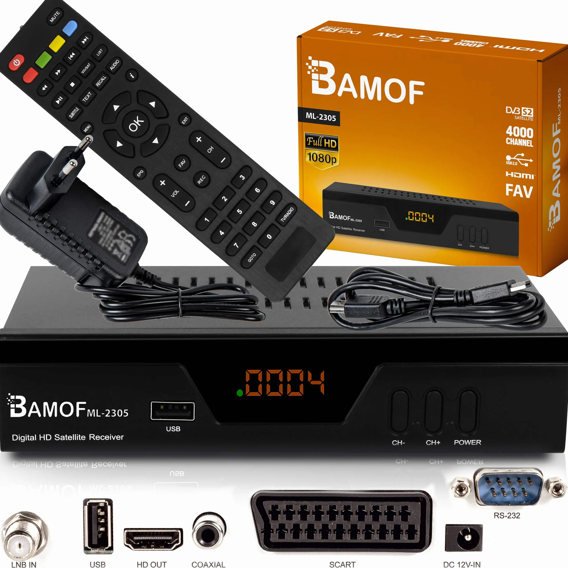 hd-line Bamof 2305 - Ricevitore satellitare digitale satellitare, (HDTV, DVB-S/S2, HDMI, SCART, 2 porte USB 2.0, Full HD 1080p) [preprogrammato per Astra Hotbird Türksat] [Classe energetica A+++]