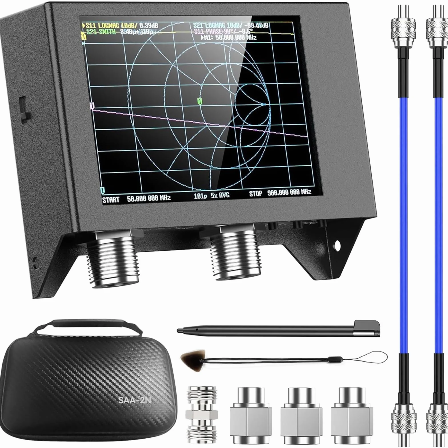Seesii NanoVNA SAA-2N Analizzatore di Antenna, Analizzatore di Rete Vettoriale 4 Pollici LCD 50KHz-3GHz HF VHF UHF per Misurazione S Parametri e Smith Chart con Borsa Portatile