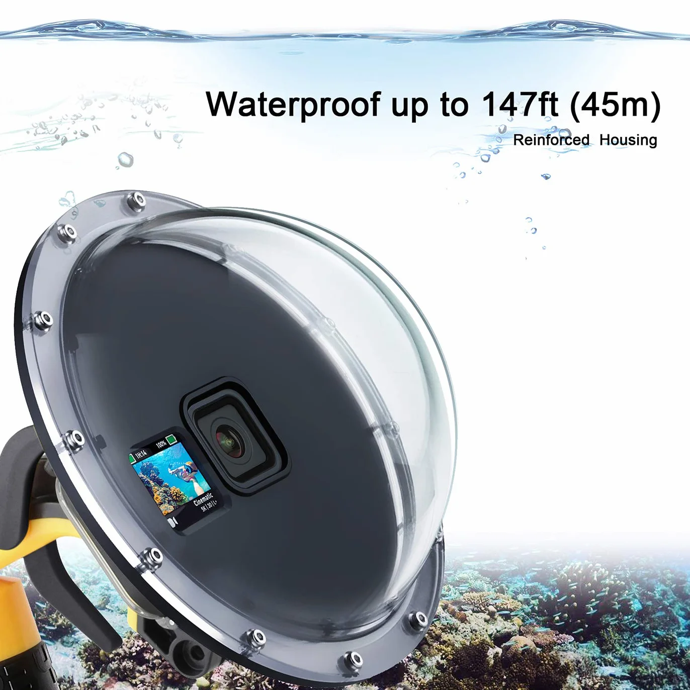 SOONSUN Dome Port per GoPro Hero 12 11 10 9 Nero 45 M Impermeabile Dome Port Lens con Custodia per GoPro Hero 9 10 11 12 Nero Fotocamera Subacquea Photograhpy Accessori