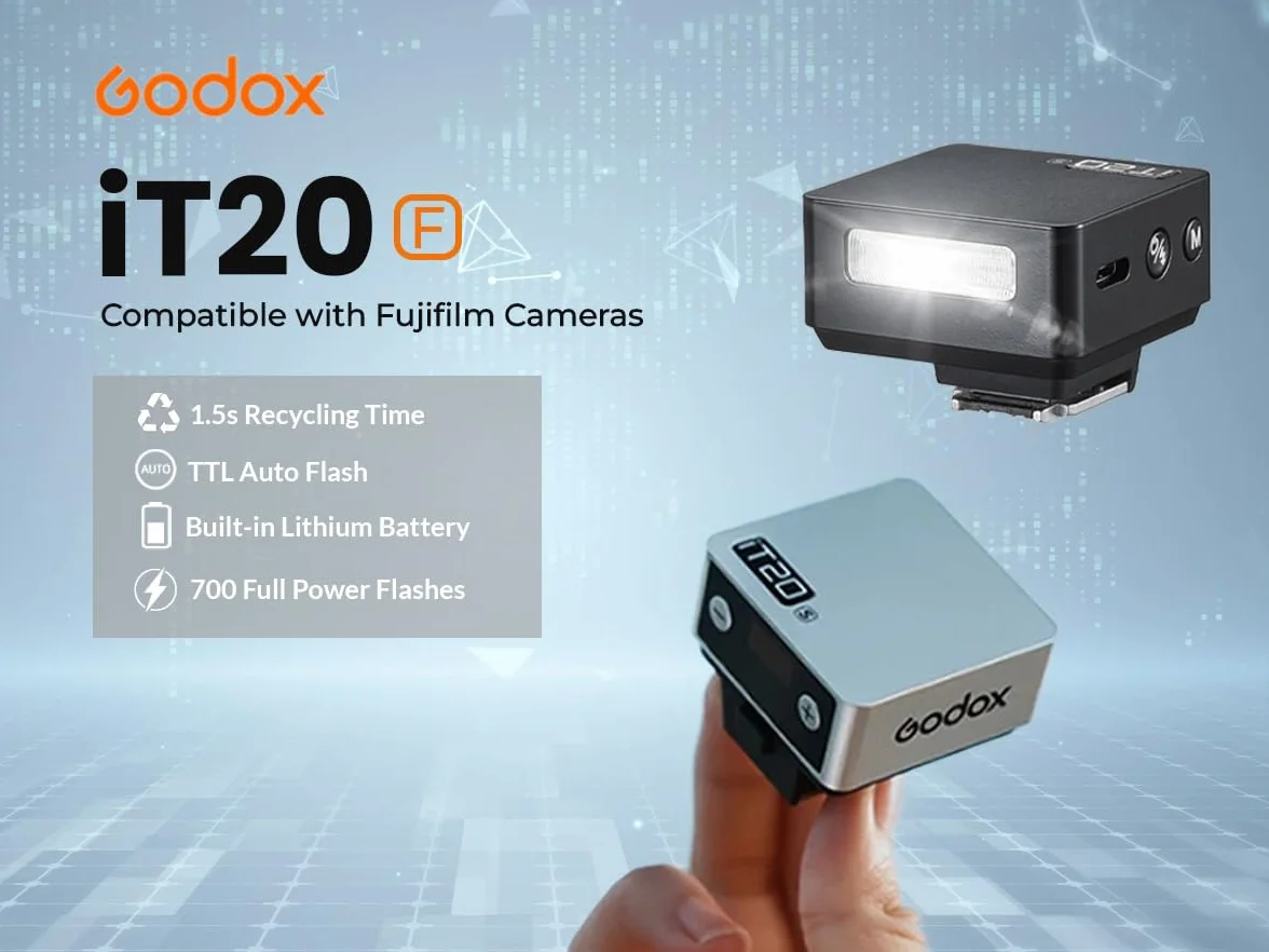 Flash GODOX IT20 F TTL Auto-flash Compatibile Fujifilm X100VI GFX100RF XS20 XS10 XT30 II XT5 XM5 GFX50S GFX50R X-T4 X-T3 X-E4 Nero