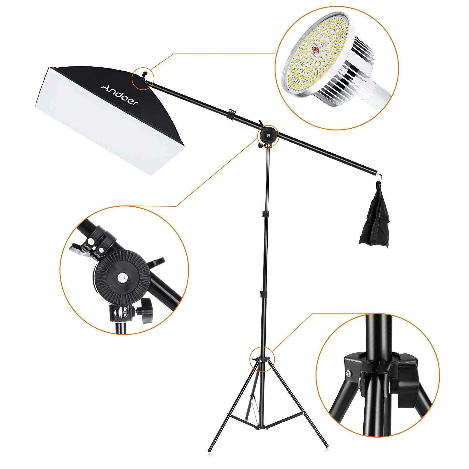 Andoer Set per studio fotografico, 2x3 m sistema di supporto per sfondo con softbox luce fissa treppiede braccio della forca telecomando morsetto borsa per il trasporto ritratti fotografia video