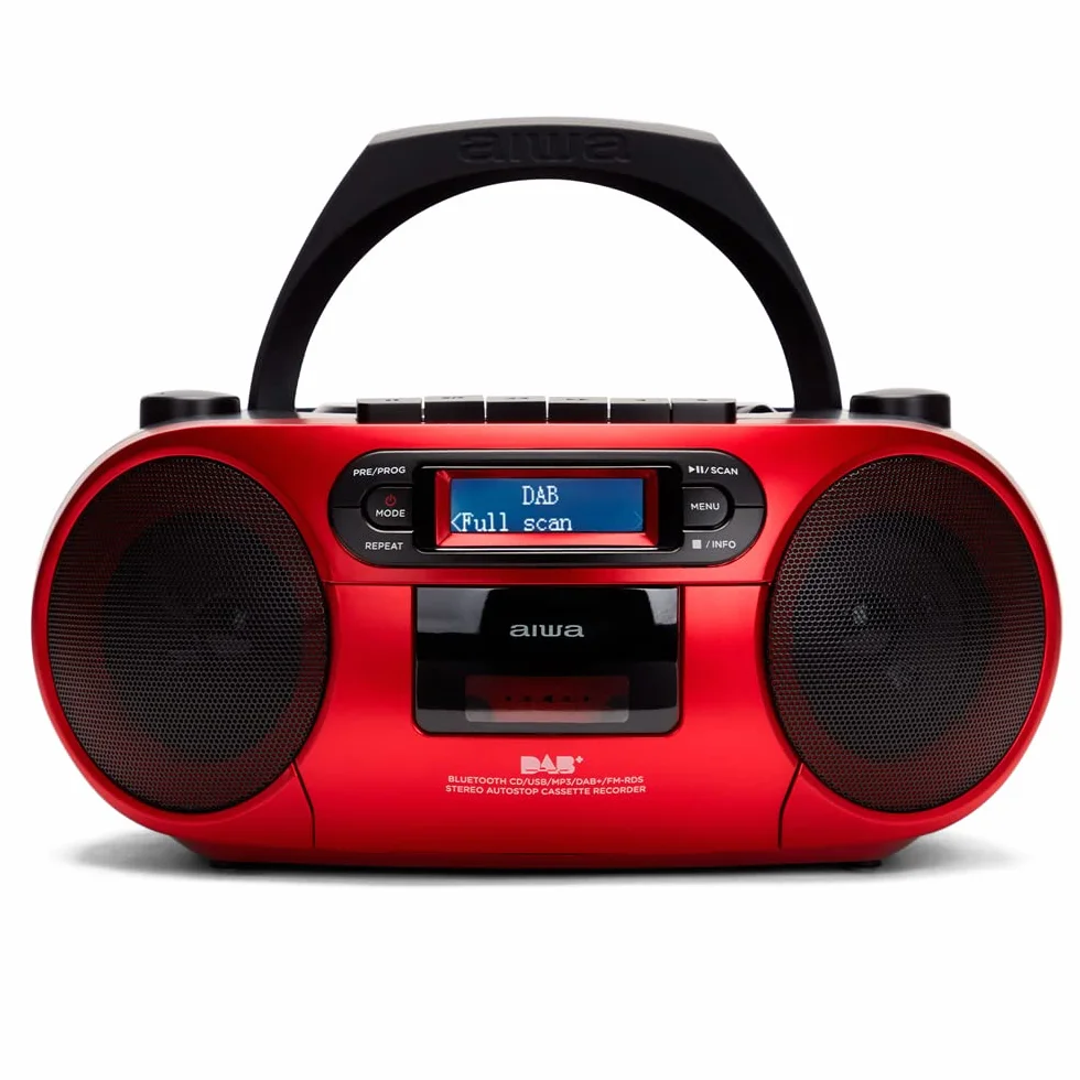 ALTAVOCES BLUETOOTH CON LECTOR DE CD MP3 CASETES Y USB AIWA BOOMBOX BBTC-660DAB RED RADIO BT 5.0 6W RMS JACK 3.5