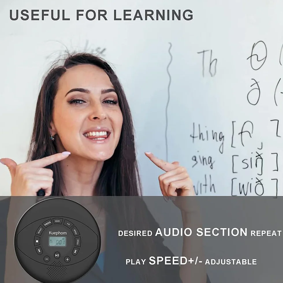 Lettore CD portatile, Discman ricaricabile, lettore CD Walkman con altoparlante, lettore CD portatile con cuffie, CD-R, lettore MP3 USB, anti salto CD per auto, adatto per uso personale o multiutente,
