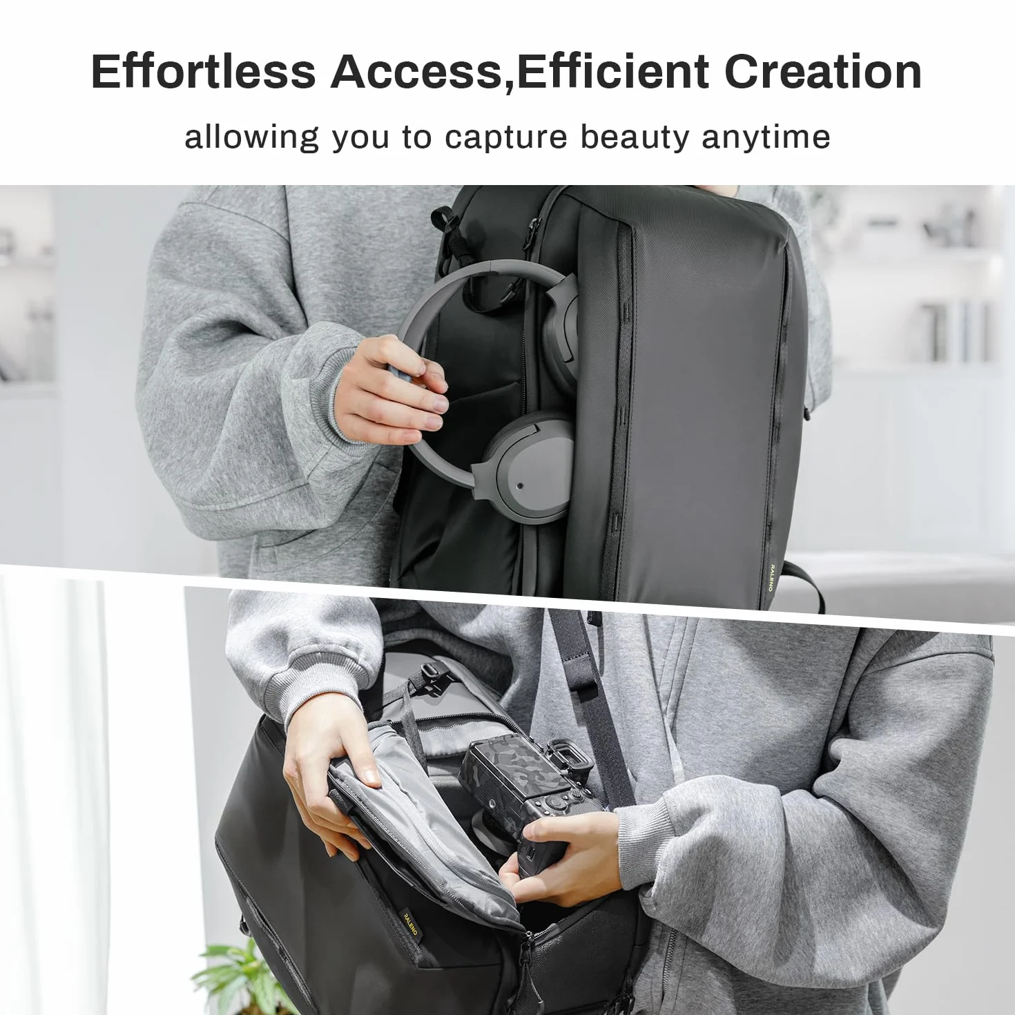 RaLeno 25 L+5 L Zaino per fotocamera, custodia rigida impermeabile con 5L scomparto frontale espandibile per fotocamera DSLR SLR Mirrorless, compatibile con drone DJI Mavic / 16 laptop/treppiede
