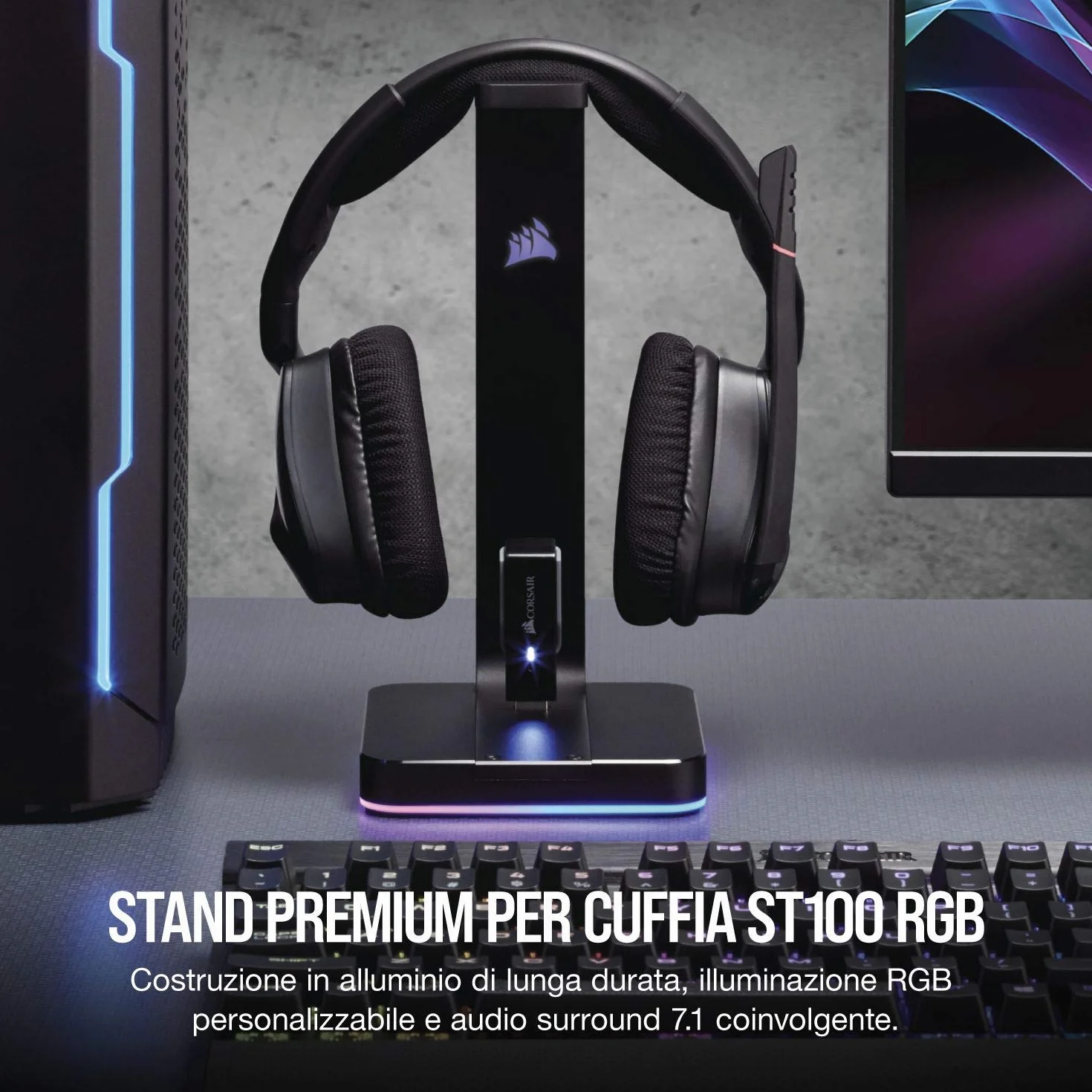 Corsair ST100 RGB Porta Cuffie Premium con Scheda Audio 7.1 Surround Integrata, Nero
