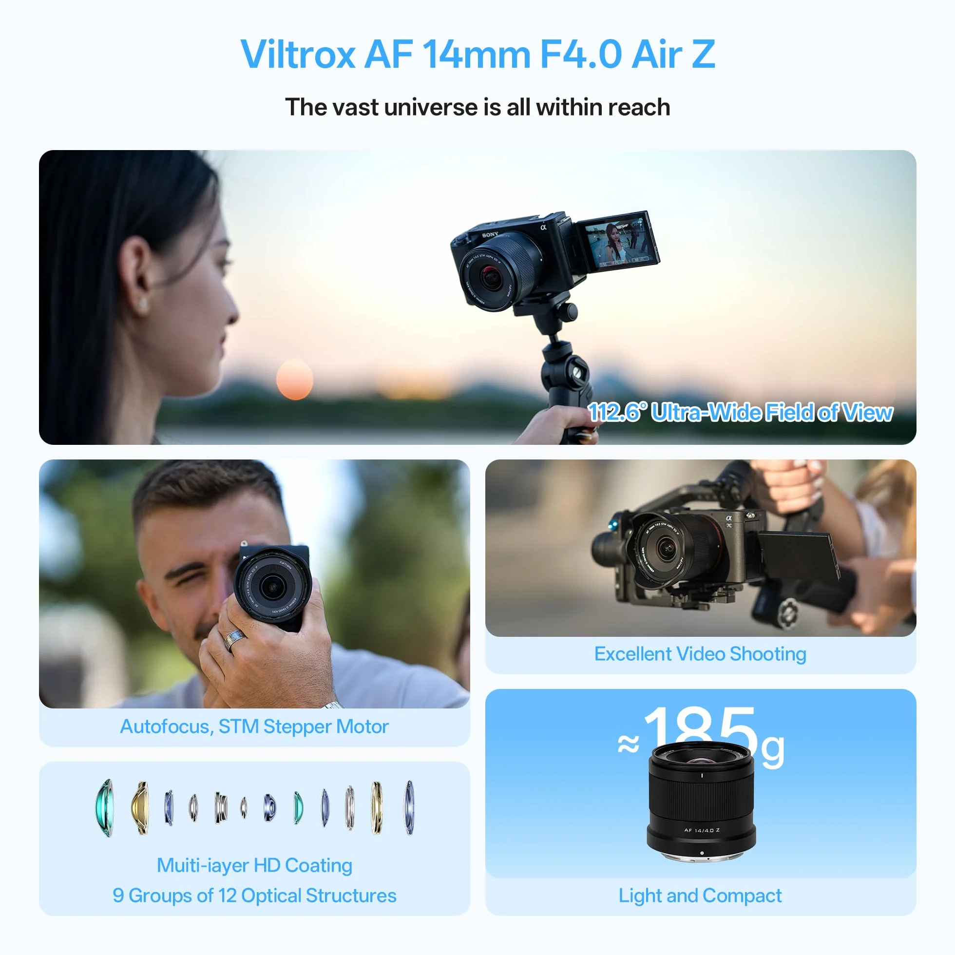 VILTROX AF 14mm F4.0 f/4.0 Air Full Frame Obiettivo per attacco Nikon Z, 112,6° ultragrandangolare obiettivo STM Messa a fuoco automatica compatibile con Nikon Z5 Z5II Z50II Z6II Z30 Z8 ZFC ZF