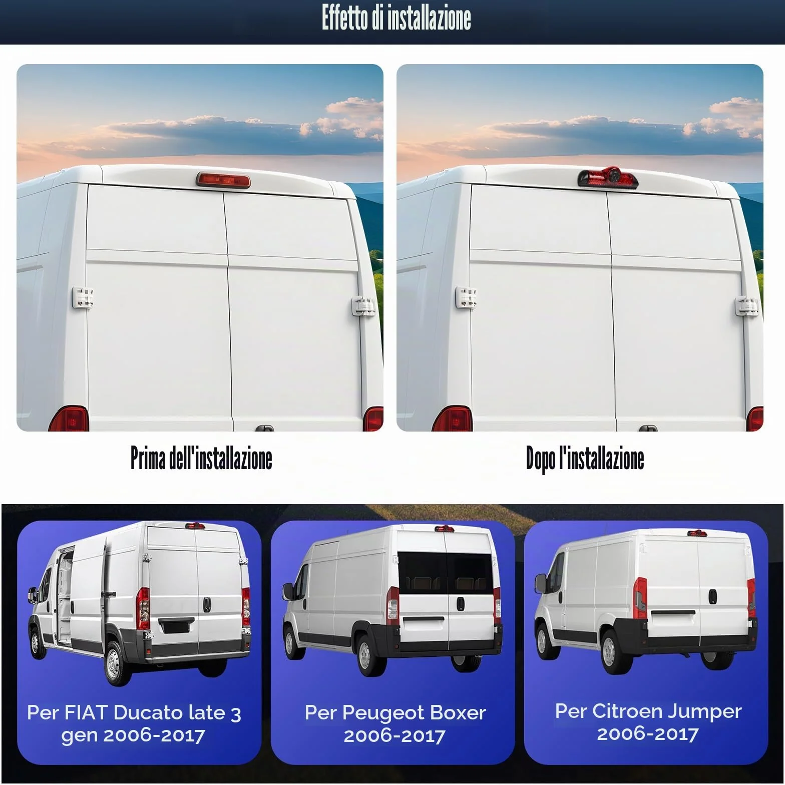 CAMECHO Kit Camera di Retromarcia Integrata nel Fanale Stop | AHD 720p/CVBS, IP67 & 10M Cavo | Compatibile FIAT Ducato late 3 gen 2006-2017 / Peugeot Boxer 2006-2017/ Citroen Jumper 2006-2017