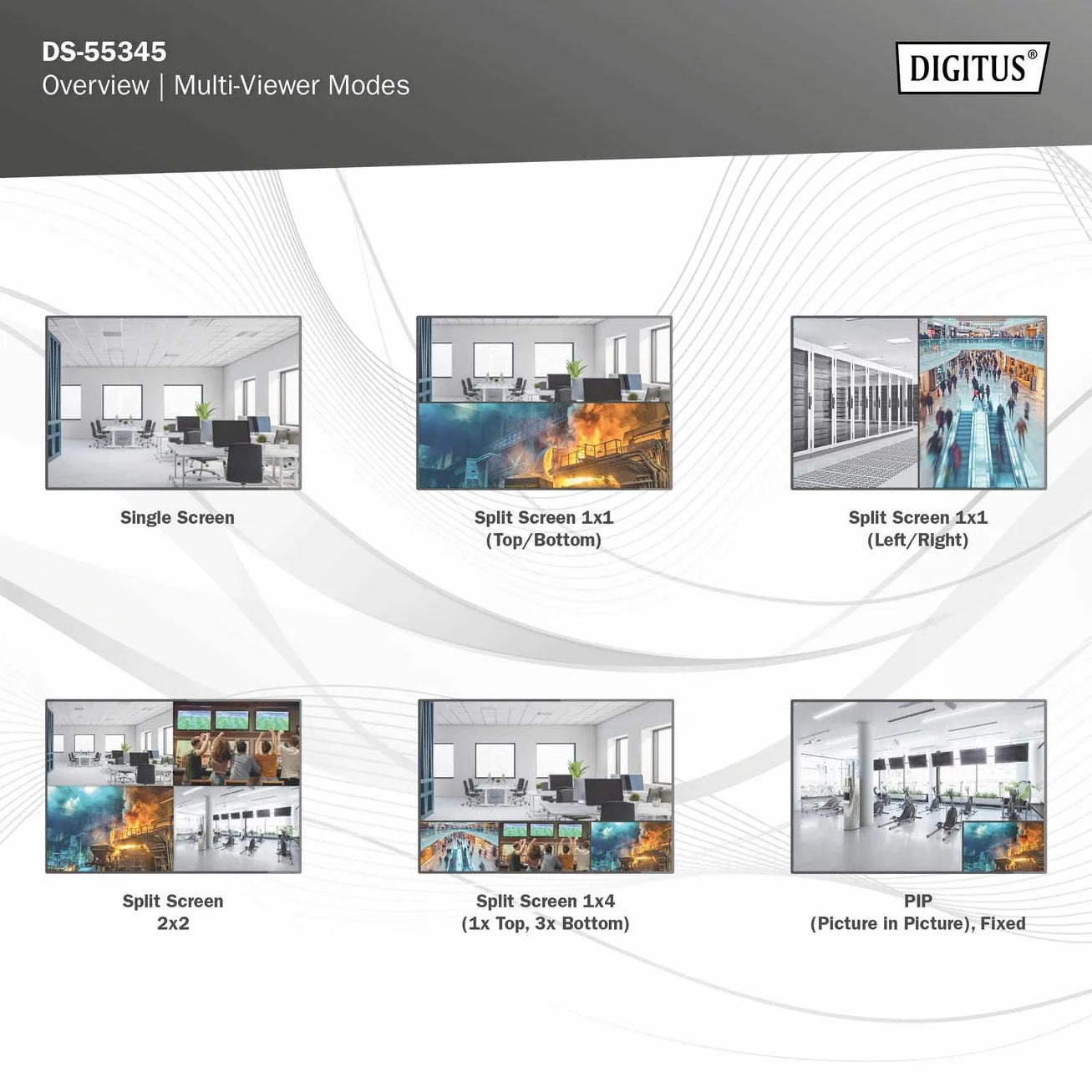DIGITUS DS-55345 Switch a matrice HDMI 4x2-4 ingressi 2 uscite - UHD 4K/30 Hz HDTV: 3840 x 2160p - HDCP 1.4 e HDMI 1.4b - Multi-Viewer, Split-Screen, PIP - RS232, Audio (Toslink, Stereo 3,5mm)