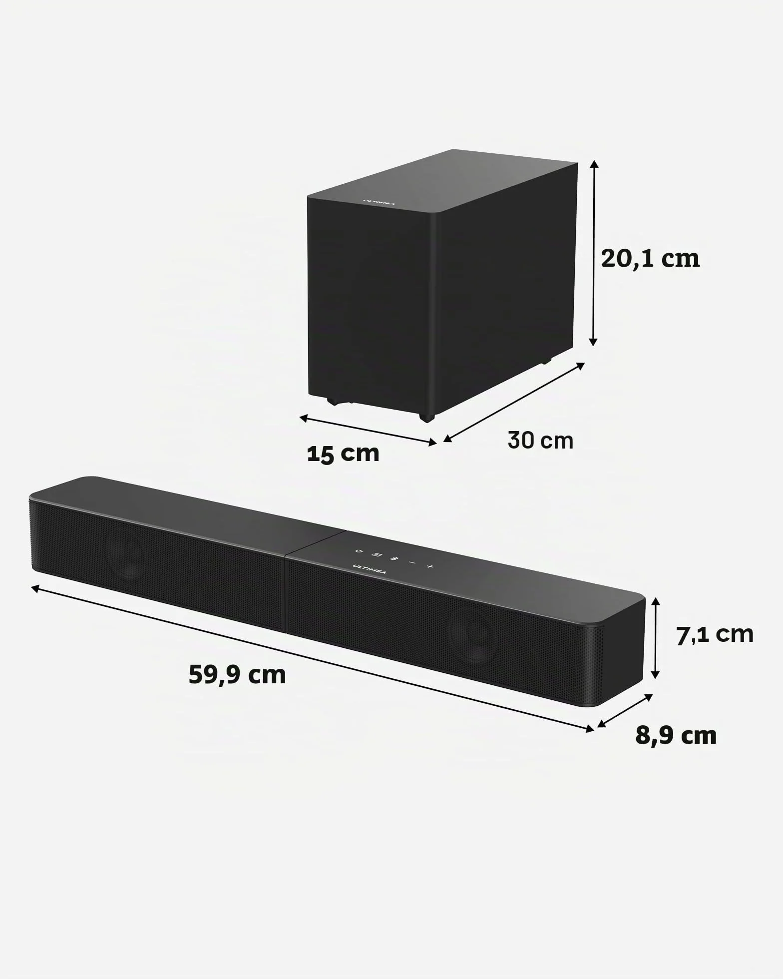 ULTIMEA Soundbar con Subwoofer Wireless, 240W Potenza di Picco, VoiceMX e BassMX, App Controllo, 2.1 canali Sound Bar per Smart TV, Bassi Regolabili, HDMI, Ottico, Bluetooth 6.0, Poseidon M30