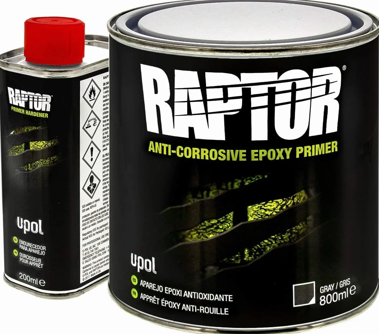 Raptor UP4831 - Kit primer epossidico anticorrosivo 4:1, grigio, 1 l, set da 2 pezzi