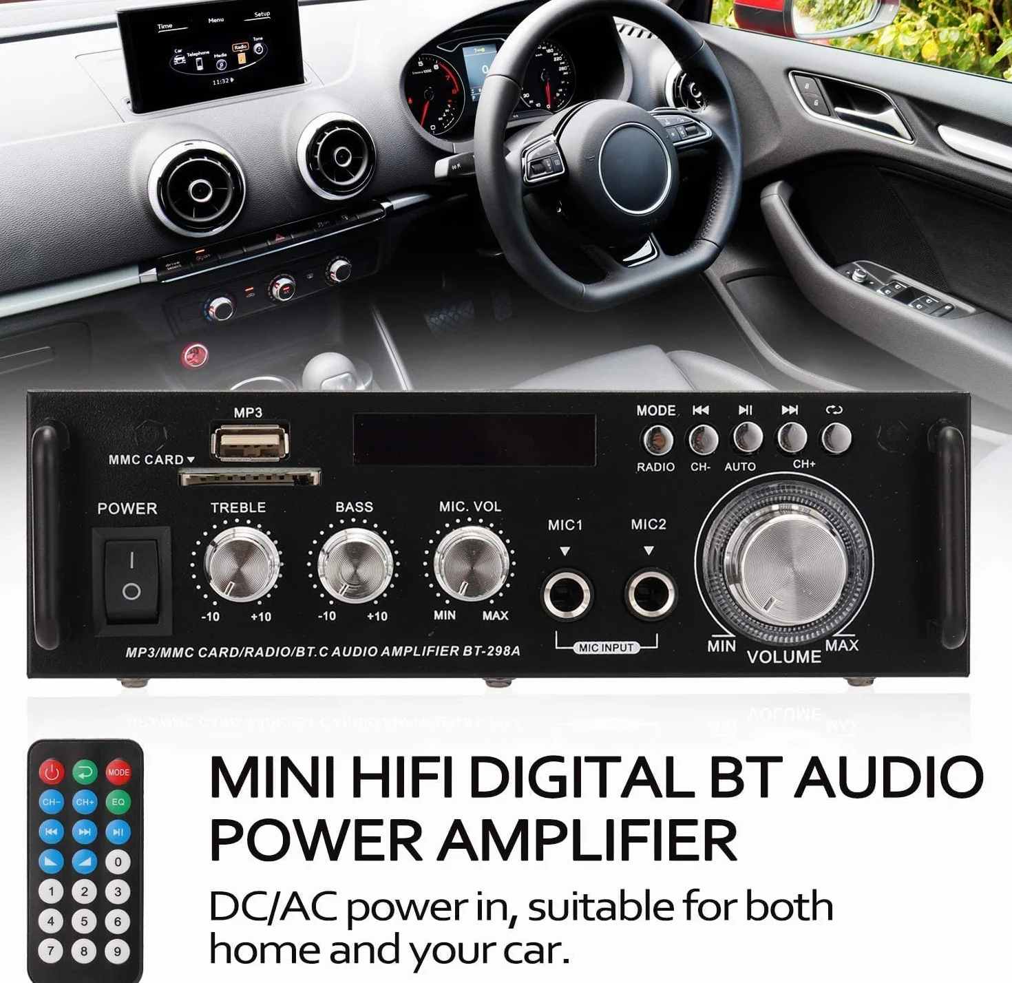 Amplificatore Audio HiFi 600W Stereo Bluetooth 5.0 12V 220V 2 Canali Display LCD Radio FM Portatile
