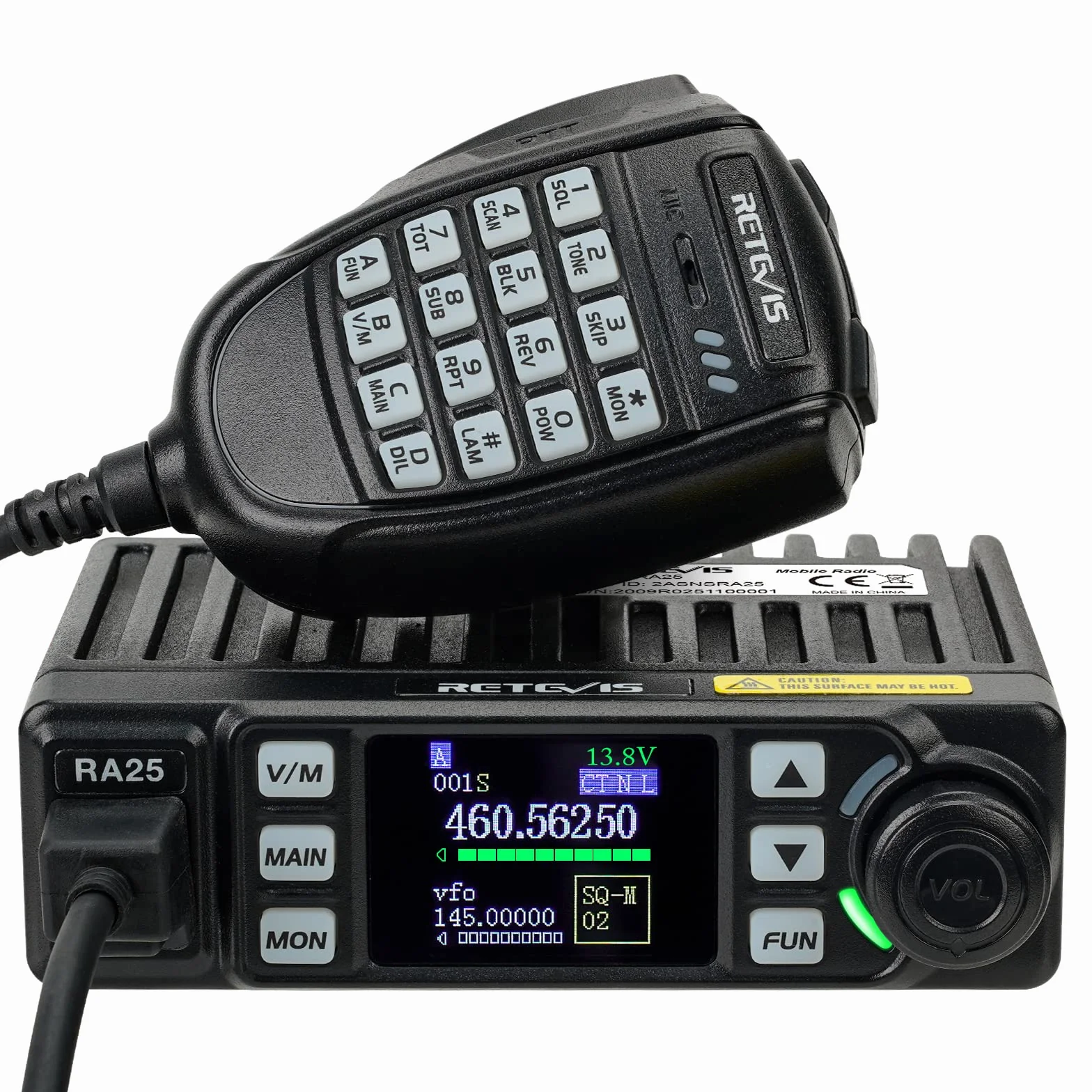 Retevis RA25 Mobile Ricetrasmettitore, Doppio Monitor Dual Band, 5W/20W,500 Canali,5 Toni/2 Toni/DTMF, Display TFT da Mini Mobile Radio(1 Pezzo, Nero)