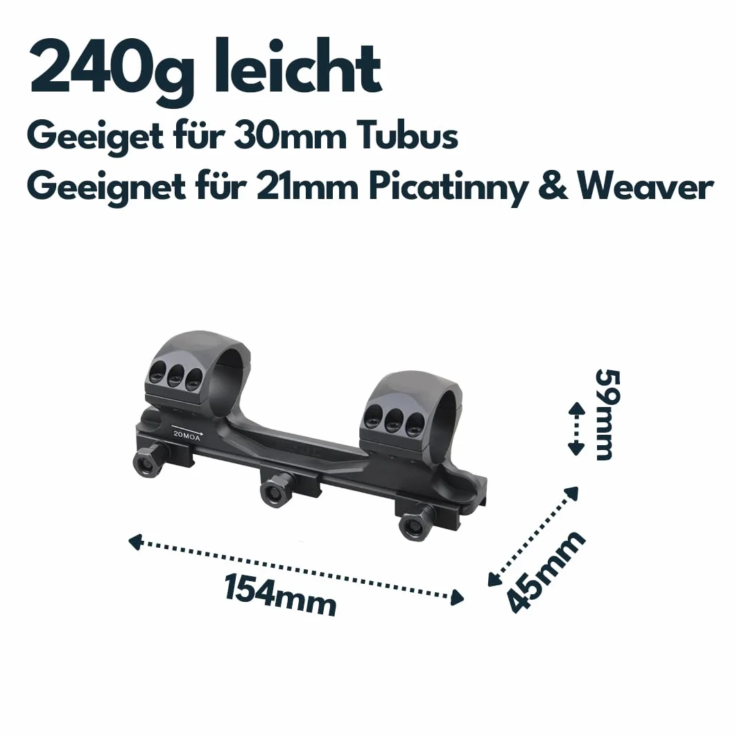 Vector Optics XASR-3013 X-Accu - Montaggio a blocco per tubi da 30 mm, Picatinny, 21 mm, 20 MOA anteriore h= 35 mm per tubi di destinazione, montaggio a pezzo unico