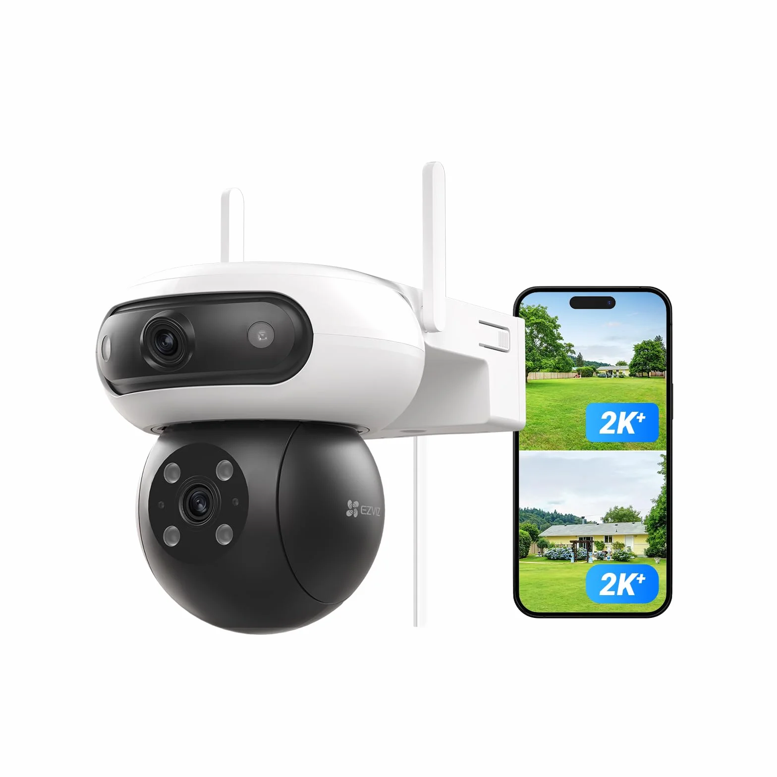 EZVIZ 8MP (4MP+4MP) Telecamera WiFi Esterno con Doppia Lente, Telecamera per Esterni a 360°, Visione Notturna a Colori, Rilevamento Persone/Veicoli, Audio Bidirezionale, Impermeabile, C90 Dual