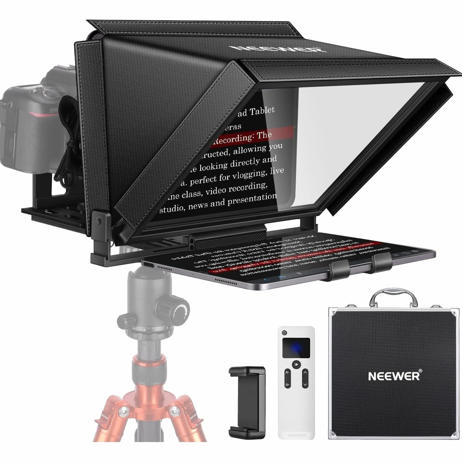 NEEWER X12 14" Teleprompter in Lega di Alluminio per iPad Tablet Smartphone Fotocamere DSLR con Telecomando, Custodia, APP Compatibile con iOS/Android per L'insegnamento Online/Vlogger/Live Streaming