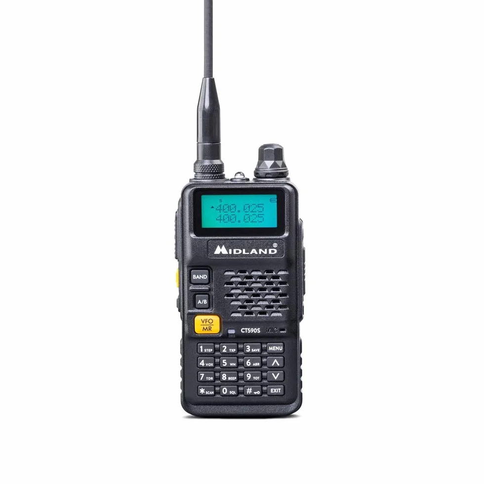 Midland Radio Ricetrasmittente CT590 S Dual Band VHF/UHF 128 Canali Squelch Digitale 18H Autonomia Batteria Accessori