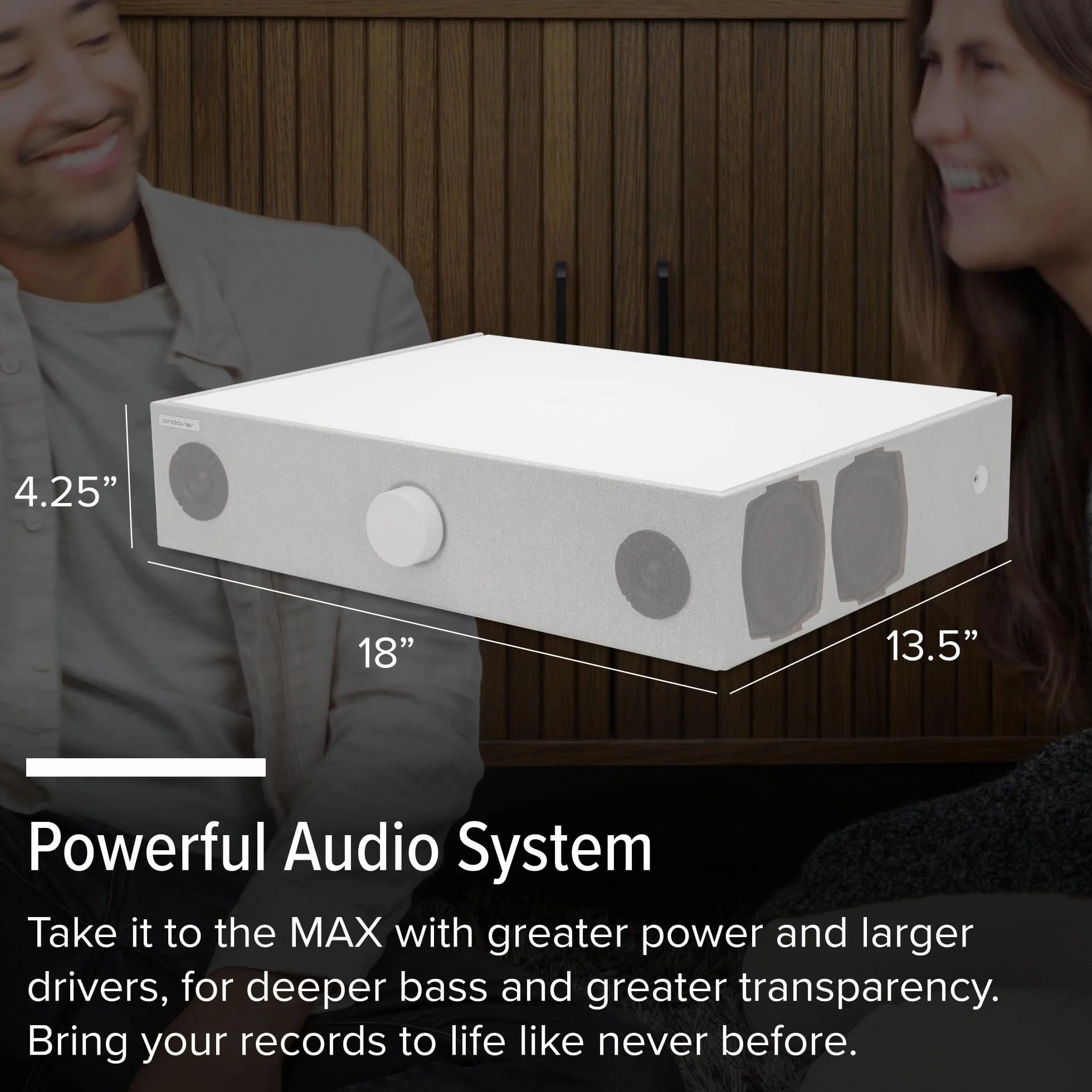 Andover Audio SpinBase MAX 2 Premium Sistema di altoparlanti Bluetooth Streaming preamplificatore phono controlli capacitivi tecnologia IsoGroove