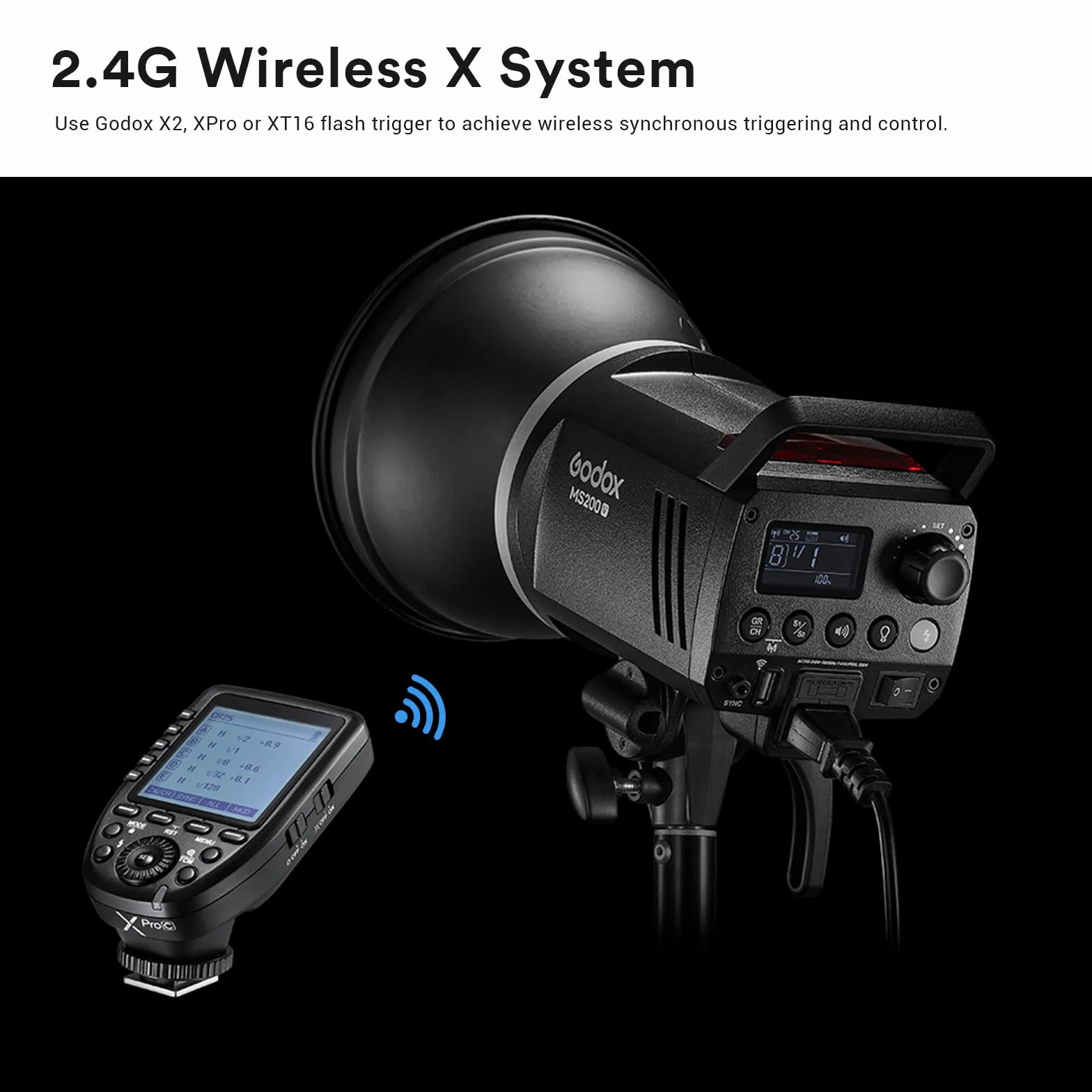 Godox MS300-V 300W Flash da studio, Lampada da modellazione aggiornata, 2.4G Wireless X System GN58 5600K Monolight con Bowens Mount, Tempo di riciclo 0,1-1,3 secondi