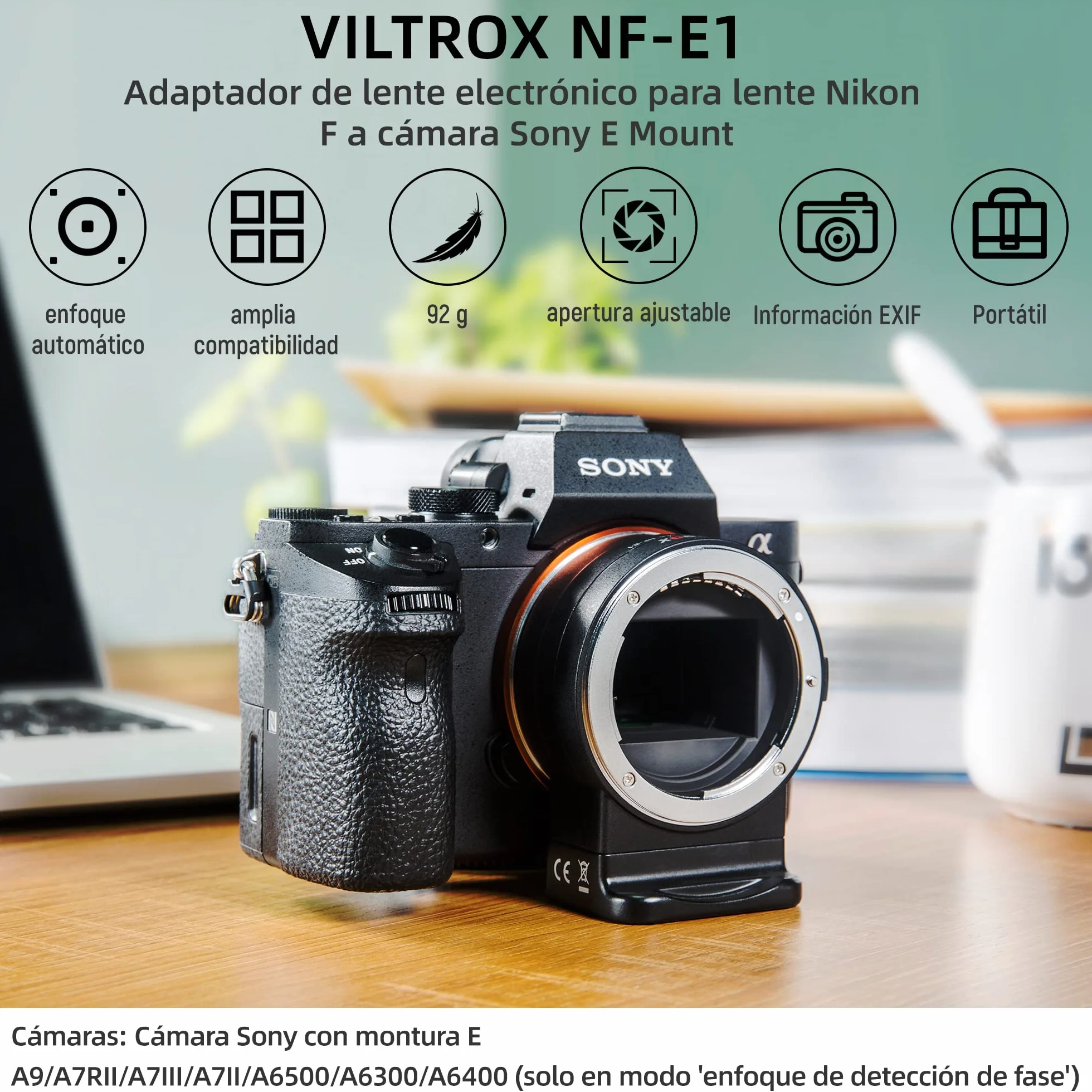 VILTROX NF-E1 Anello Adattatore per Obiettivo, Messa a fuoco automatica Lente Mount Adattatore per Obiettivo Nikon F a Sony E-Mount Fotocamera A7RIII A7RII A7III A9 A6500 A6400 A6300