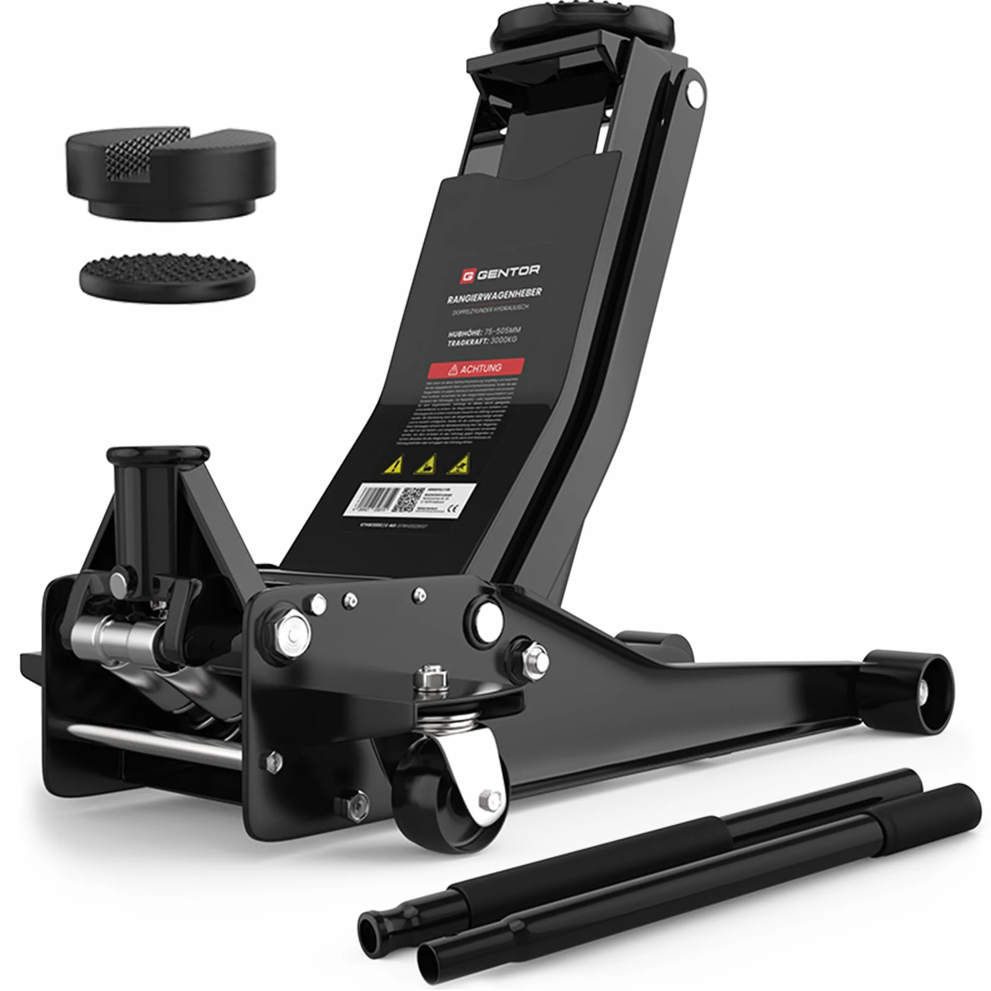 Cric Idraulico 3T 75 505 mm Professionale Auto SUV Sollevatore Pesante Ruote 360° Nero