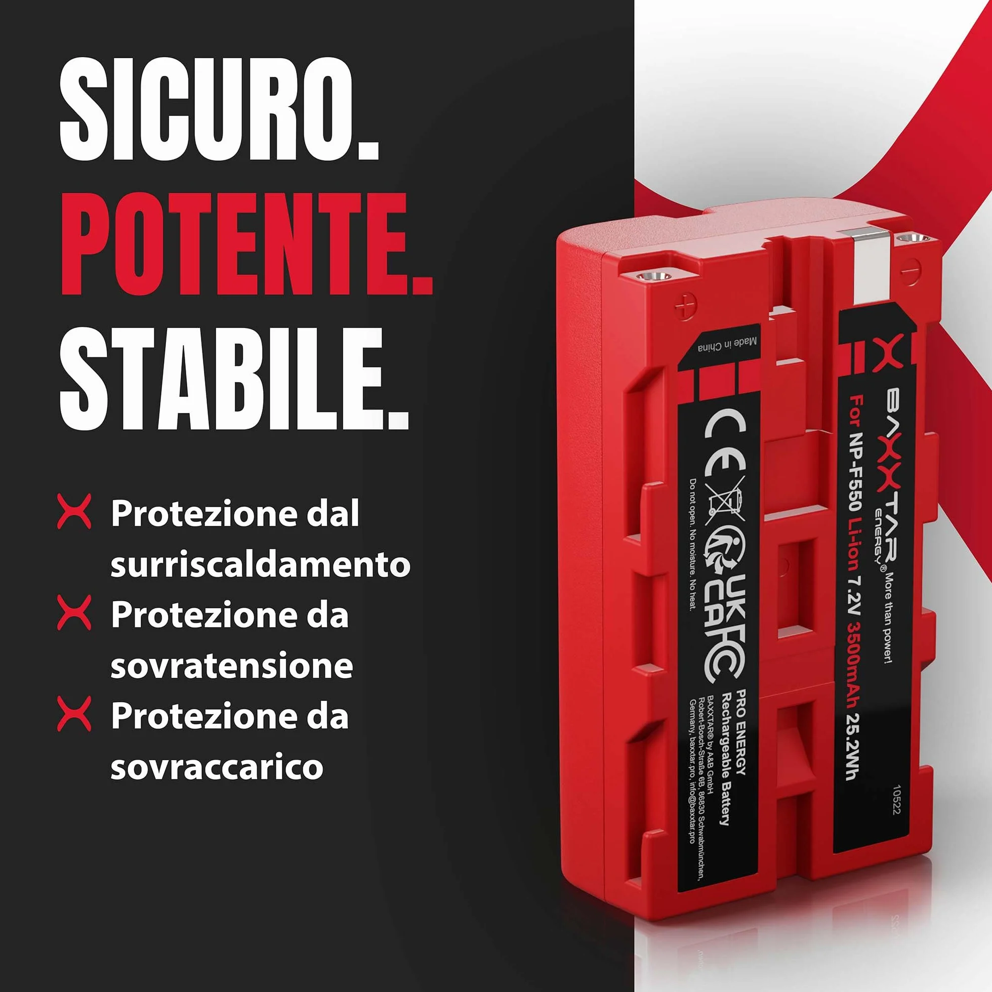 Baxxtar PRO 2x Batteria NP-F550 NP-F570 (3500 mAh / 25,2 Wh) con celle LG – per luci video LED (CN-160 YN-300), monitor da campo e dispositivi Sony NP-F – formato compatto F550
