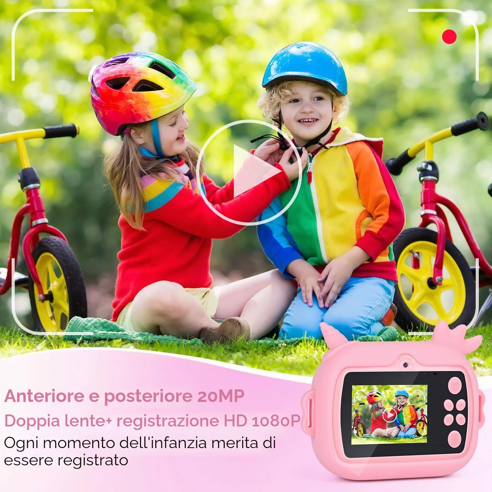 Macchina Fotografica Bambini Istantanea, Ambesty 2,4 Pollici 1080P Fotocamera Bambini Selfie, Fotocamera Digitale con 32GB Scheda e Carta Fotografica, Regali di Natale da 3-12 Anni (Rosa)