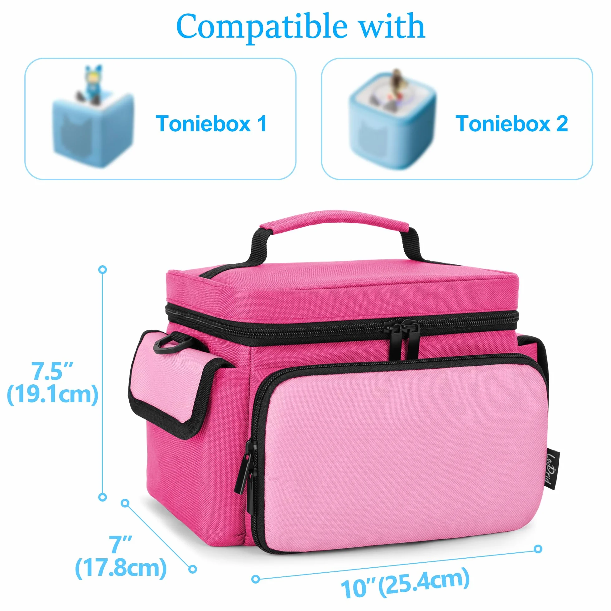 LoDrid Custodia Compatibile con Toniebox 2/1, Borsa Portatile per Lettore Audio Starter Set con Manico e Tracolla per Organizer per Accessori, Rosa Rossa, Solo Borsa (design brevettato)