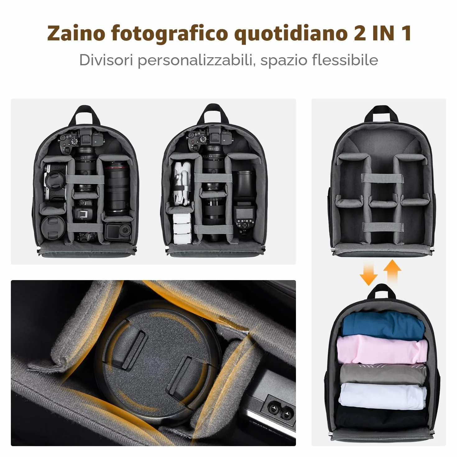 K&F CONCEPT Zaino per Fotocamera Compatto, Zaino Fotografico con Parapioggia, scomparto per laptop per obiettivi reflex treppiedi