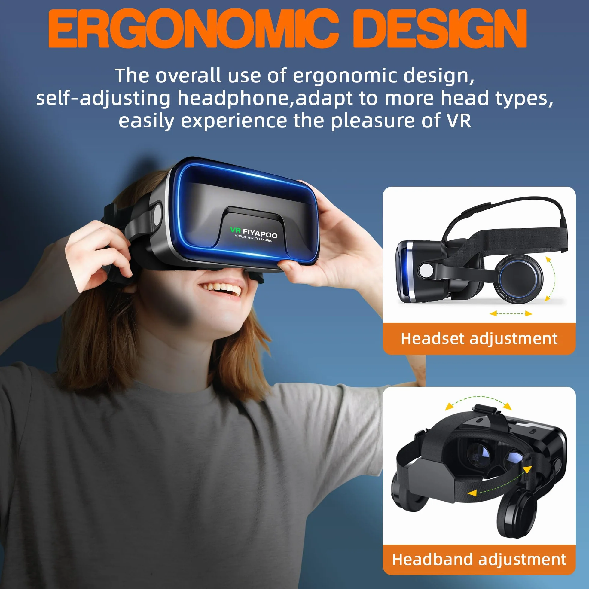 Occhiali VR 3D con Cuffie, Bambini HD Visore Realtà Virtuale per Film e Giochi, Compatibile con Smartphone Android e iPhone da 4,7 a 7,2 Pollici, Regalo di Natale Perfetto per la Famiglia