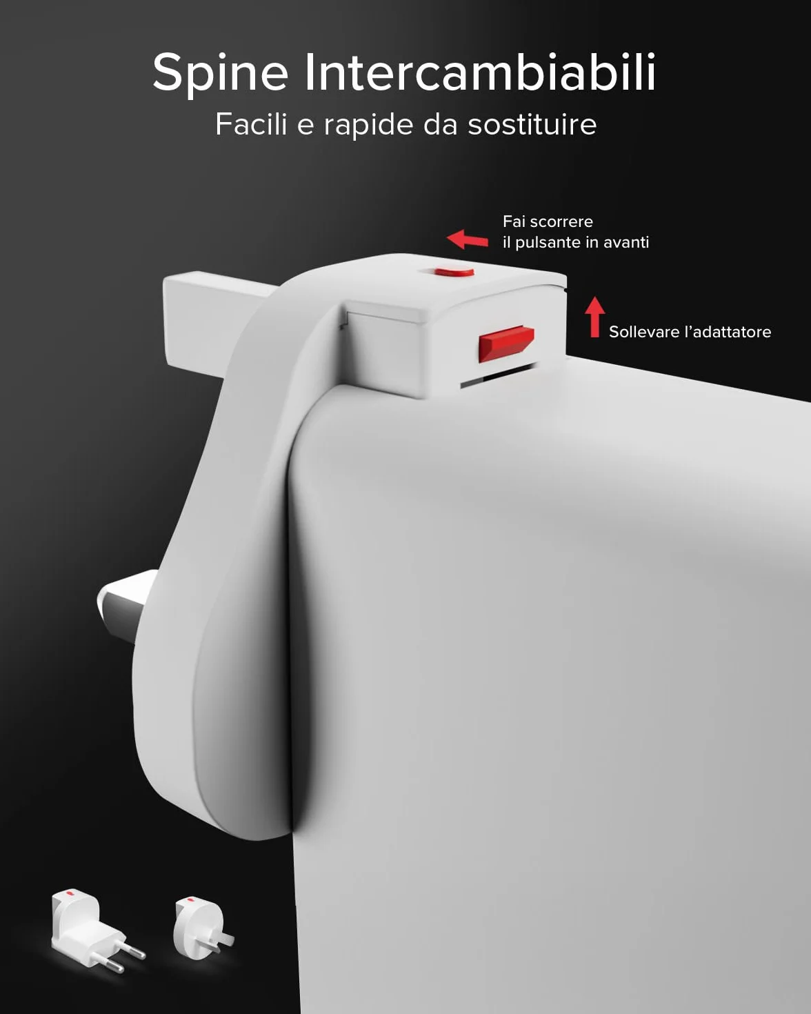 SBS Travel Adapter USB-C 100W, Caricatore da Viaggio con Spine US/UK/EU/AU | Convertitore Adattattore 4 porte USB, Power Delivery (PD), Ricarica Rapida per iPhone, Android, MacBook e Notebook, Bianco