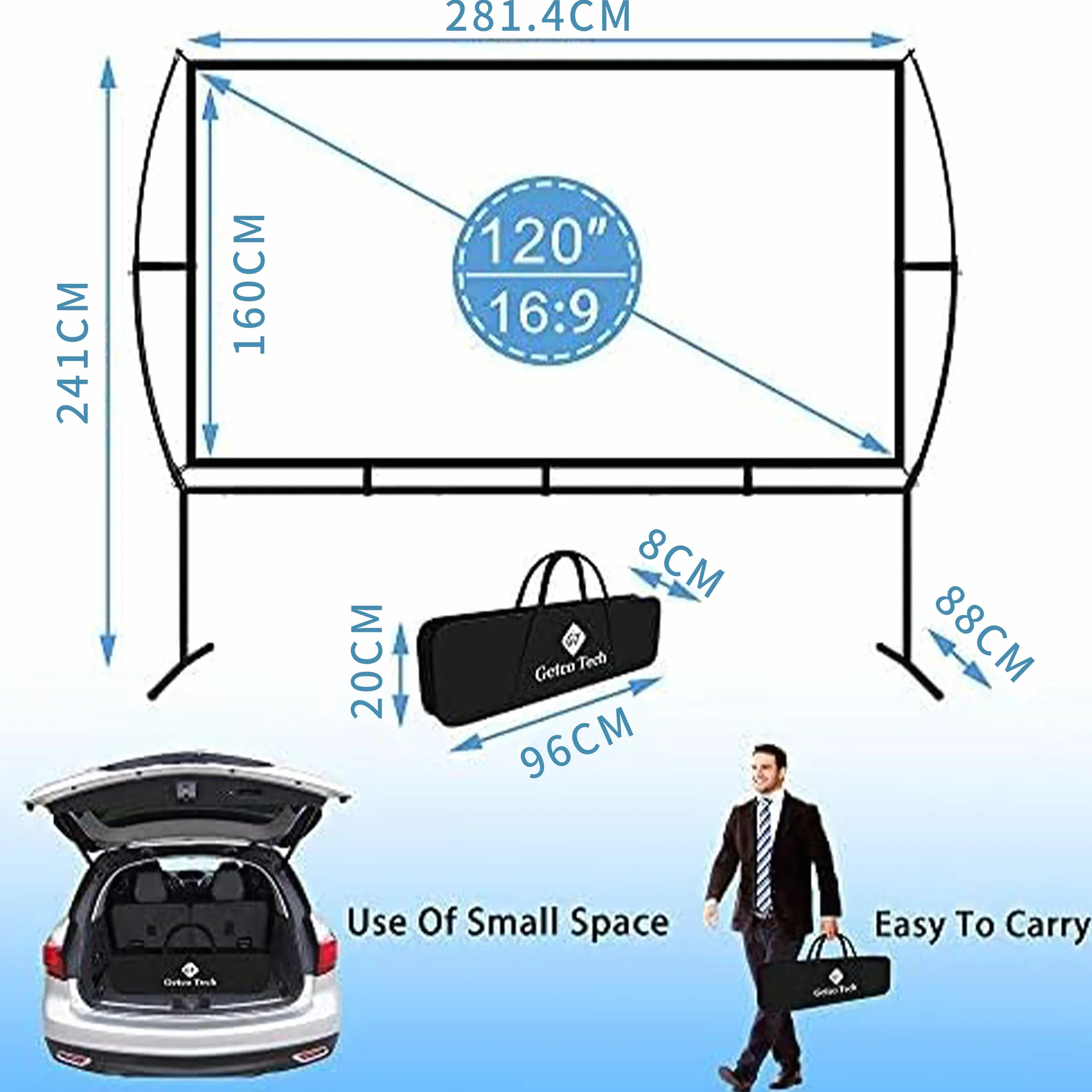 Telo Proiettore con Supporto Design Senza Rughe Formato 16: 9 120" telo proiettore per Home Theater Cinema per Proiezioni Domestica & All’aria Aperta Proiezioni Anteriore e Schermo Proiettore