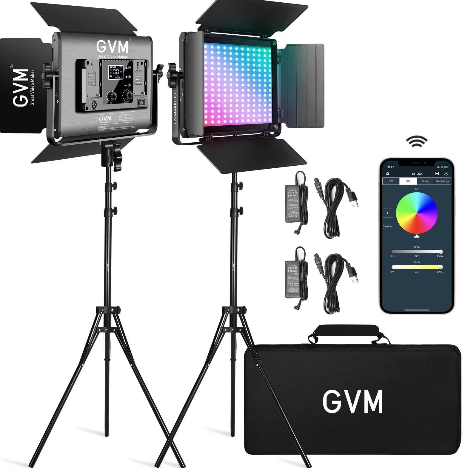 GVM Great Video Maker Luce video LED RGB GVM, illuminazione video LED da 6W con supporto, luce video 3200K-5600K luce fotografica per video in studio, film, YouTube, luce da studio a LED, set da studi