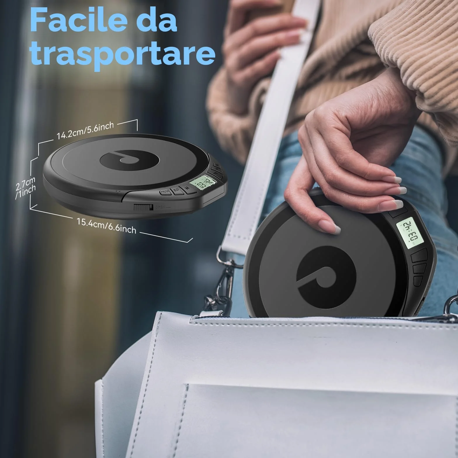 Lettore CD Portatile HiFi con Cuffie Display LCD Anti-Skip