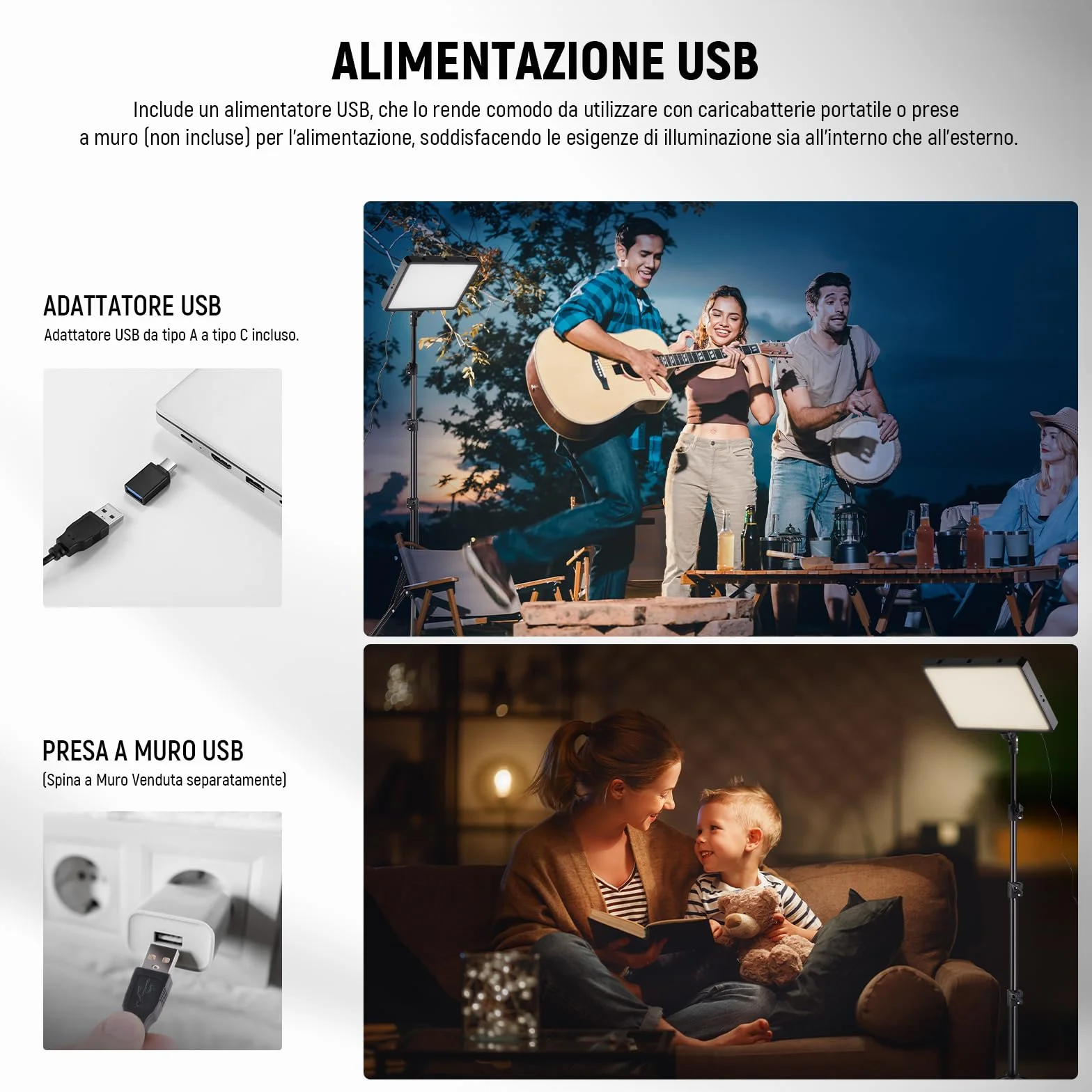 NEEWER Basics 2pz Luci Fotografiche a Pannello LED con Stativi 59''/Porta Telefono, Luce da Studio in Plastica Dimmerabile 2700-6500K 850Lux per Foto Video Film Streaming Live, Senza Adattatore,BP300