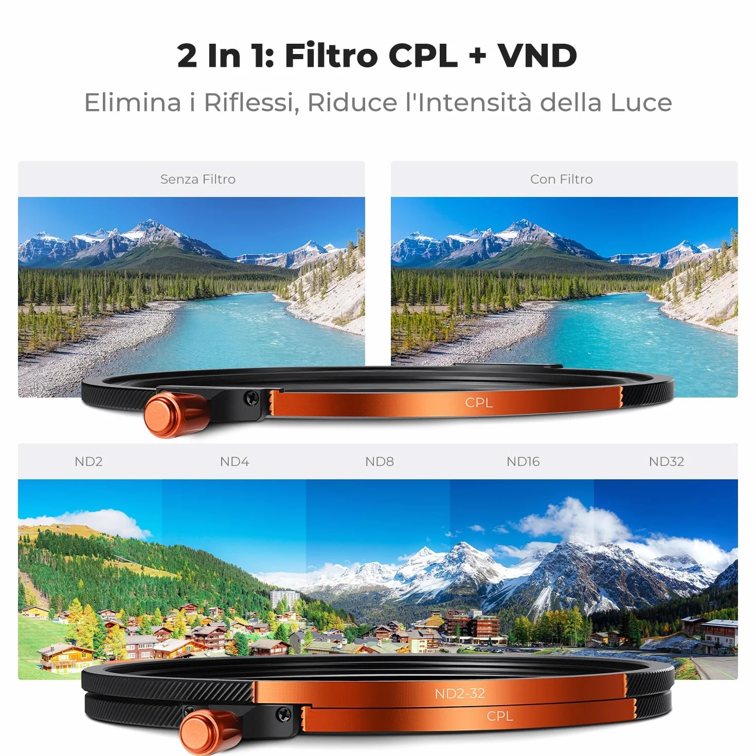 K&F CONCEPT Nano-Xcel Filtri Magnetici 82mm, Filtro Polarizzatore Circolare + Filtro Variabile ND2-32 + Filtro Nebbia Nera 1/4 + Anello Adattatore Magnetico + Coperchio Metallo Magnetico