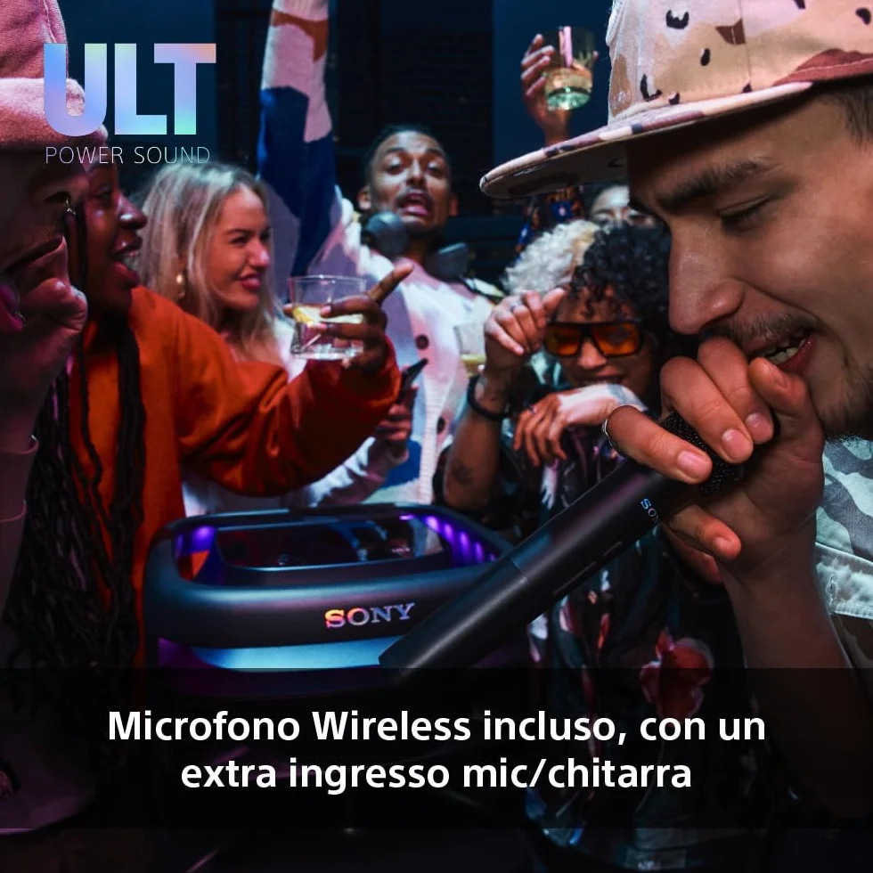 Sony ULT TOWER 10 - Altoparlante Bluetooth per feste con ULT POWER SOUND, bassi profondi, altoparlanti X-Balanced, luci a LED a 360 gradi, microfono wireless, portatile, con maniglia e ruote - Black