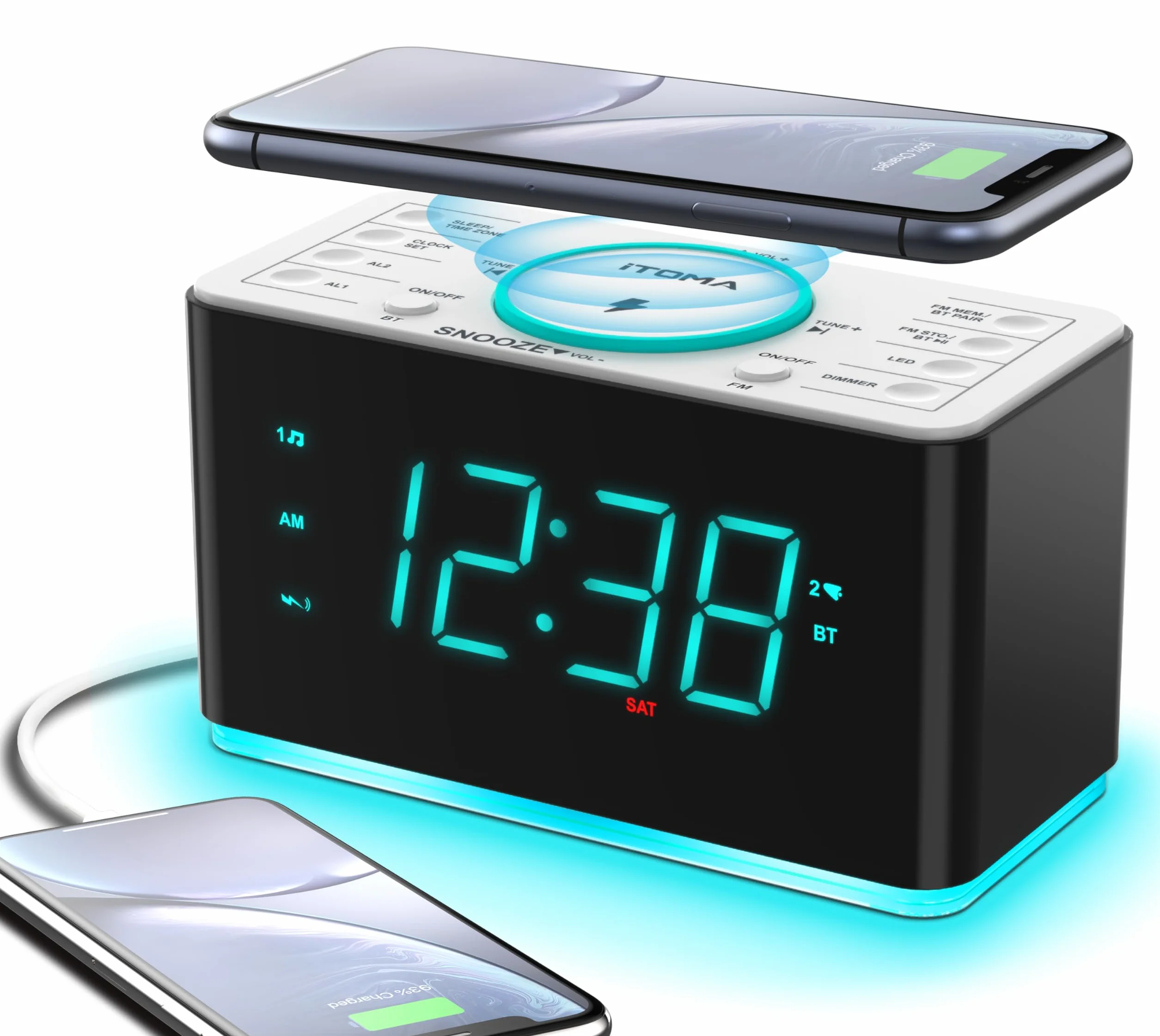 iTOMA CKS207 Radiosveglia Bluetooth 15W Caricabatterie Wireless FM Radio USB Doppia Sveglia
