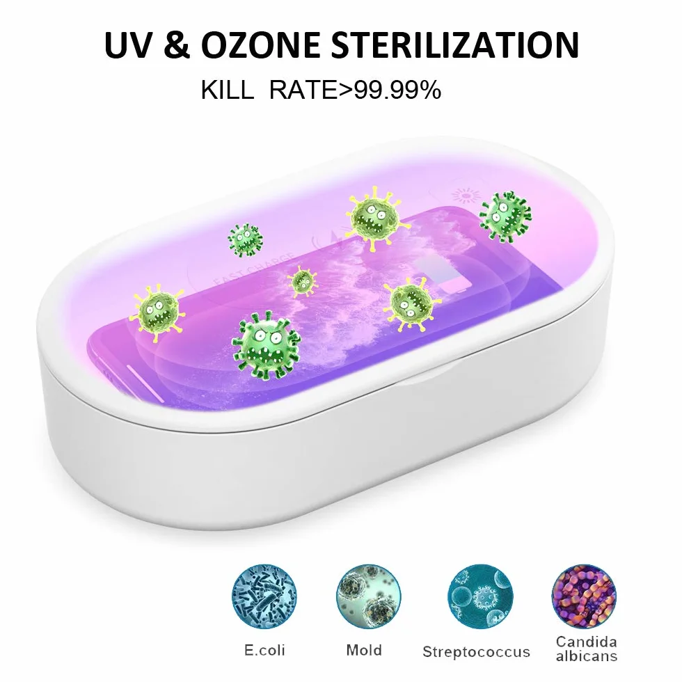 Scatola Sterilizzatore UV Portatile Smart Phone Sanitizer Uccidi i batteri 99,9%, Ricarica USB Funzione di Aromaterapia Sterilizzazione dell'ozono Disinfezione UV, per iPhone Android Gioielleria