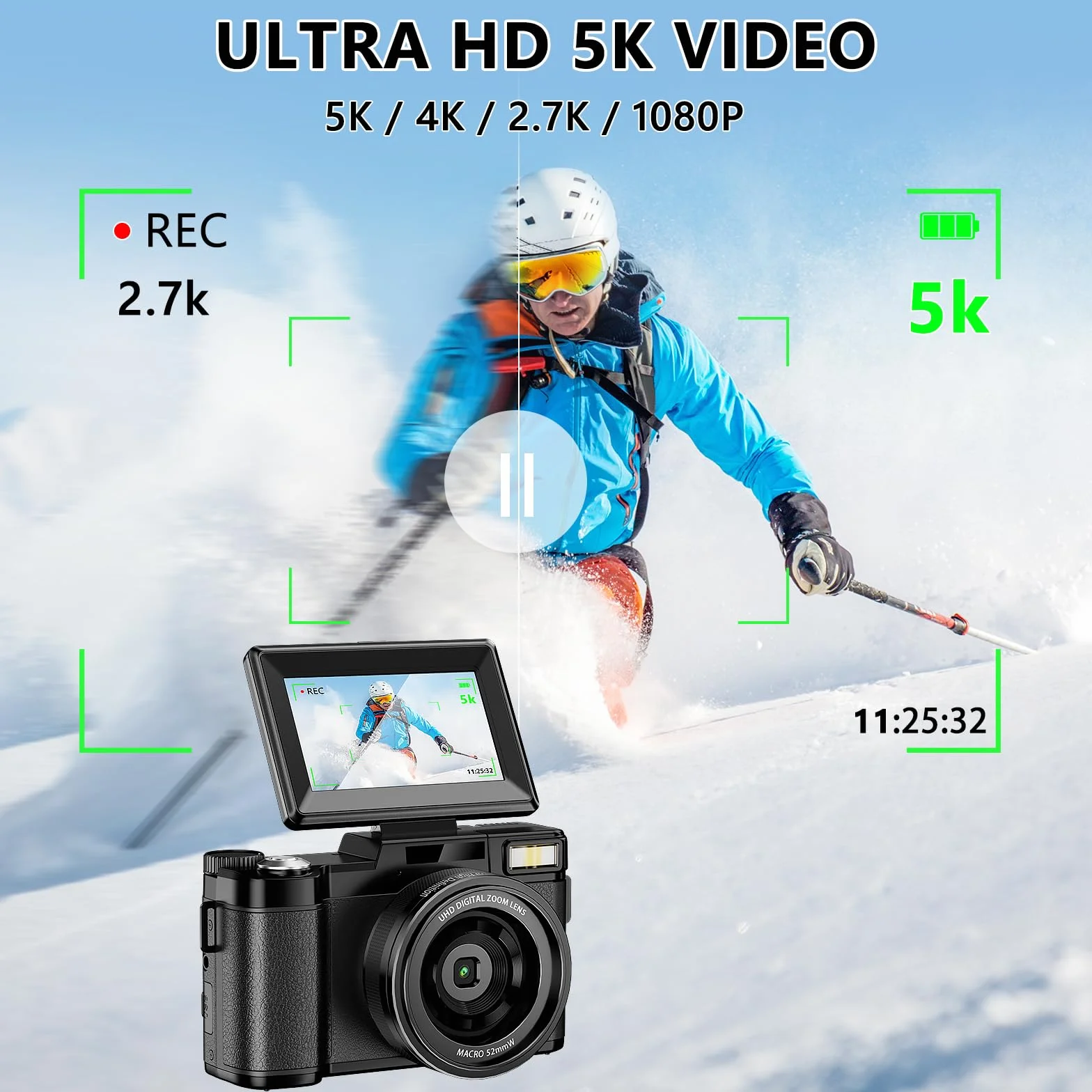Macchina Fotografica 5K 64MP Zoom Digitale 18X Autofocus Fotocamera Digitale, Schermo IPS 3" Rotante a 180°, Fotocamera per Vlogging con Scheda di Memoria da 32GB,per Principianti (Nero chiaro)