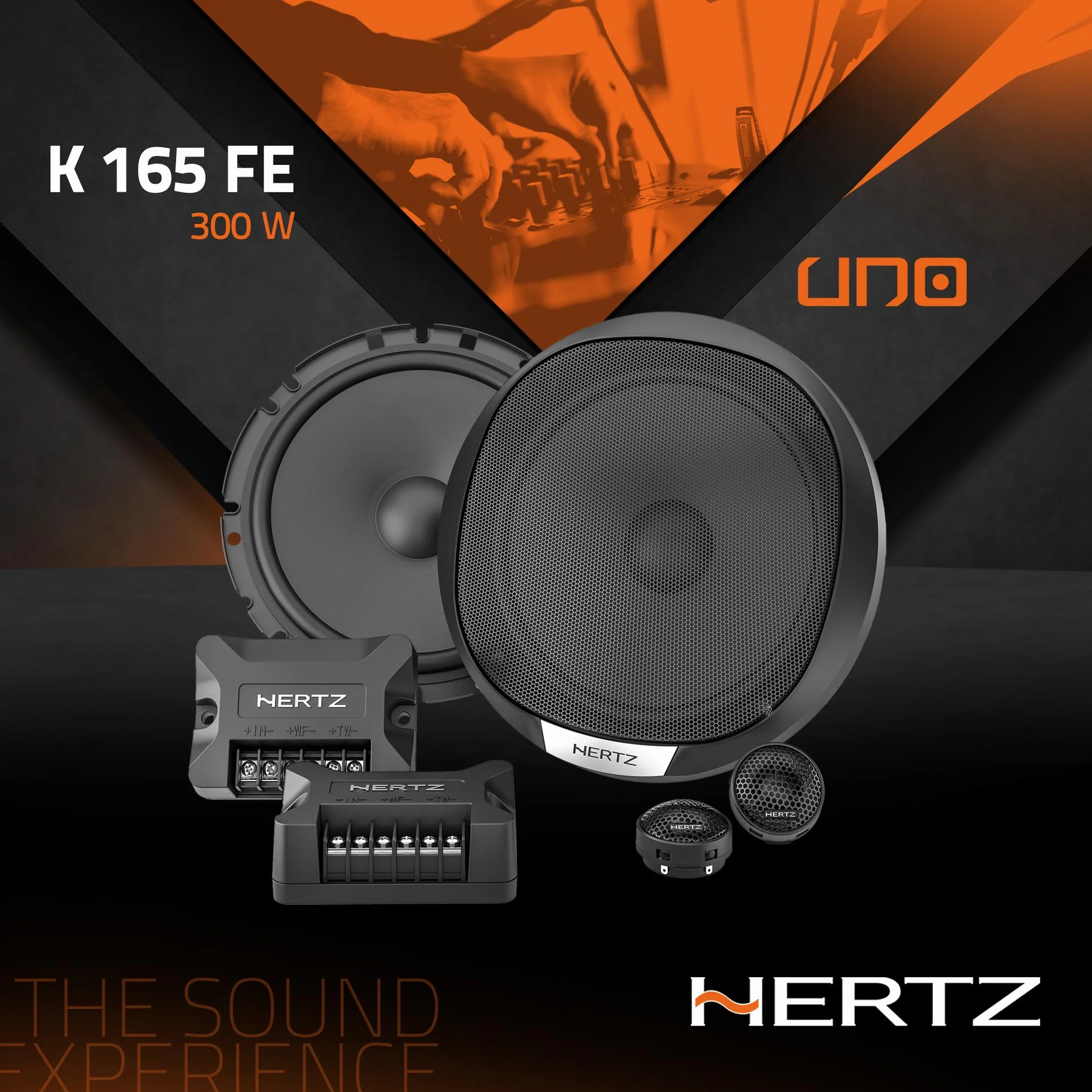 Hertz K 165 Fan Edition - Kit di altoparlanti 2 vie con woofer da 165/170 mm, tweeter da 24 mm e crossover, 300W Peak, 4ohm, Griglie incluse e installazione facile