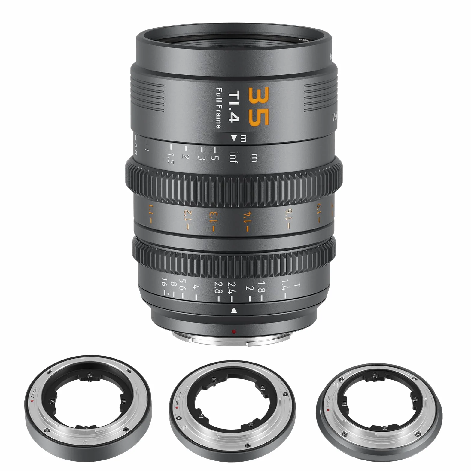 SIRUI VP-1 Vision Prime 1 T1.4 Full Frame Cine, obiettivo cinema con messa a fuoco manuale da 35 mm con attacco E preinstallato, supporti intercambiabili RF/Z/L (grigio metallico)
