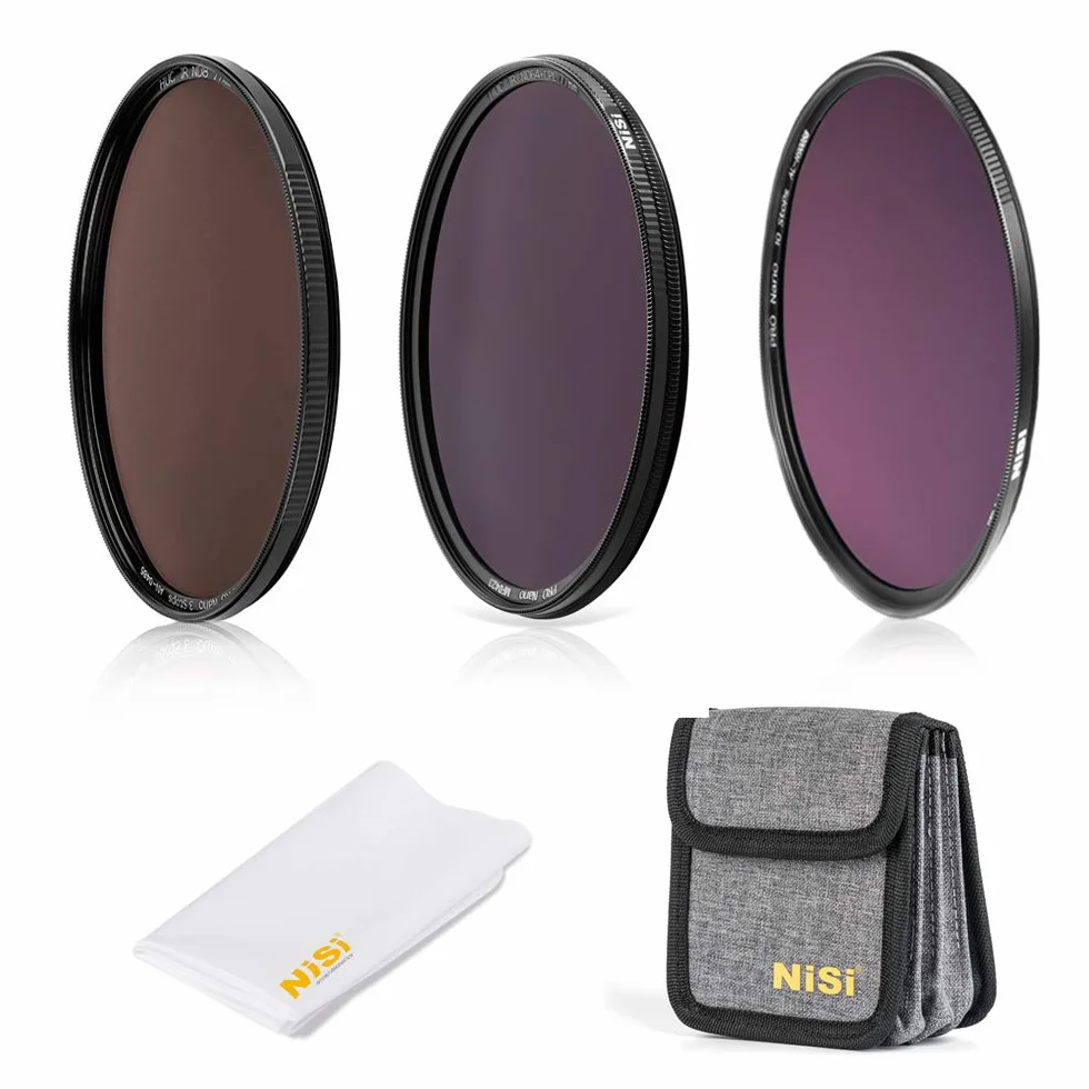 NiSi Kit Filtri ND Circolari 77mm, con ND8 (3 Stop), ND64+CPL (6 Stop), ND1000 (10 Stop), Accessori e Custodia