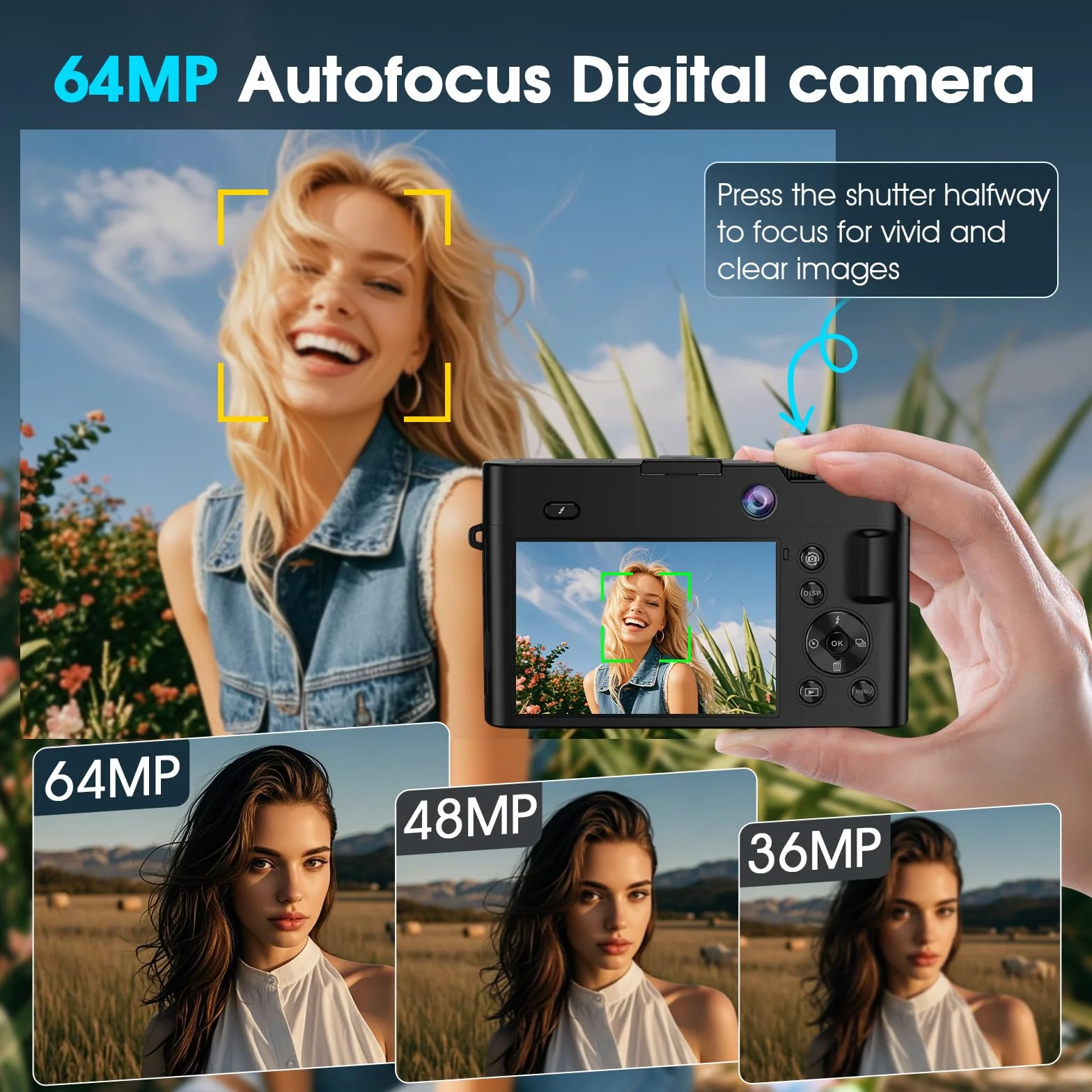 Fotocamera e digitale Bofypoo 64 MP autofocus Vlogging con doppia telecamera 4K, zoom digitale 16X, scheda memoria 32G
