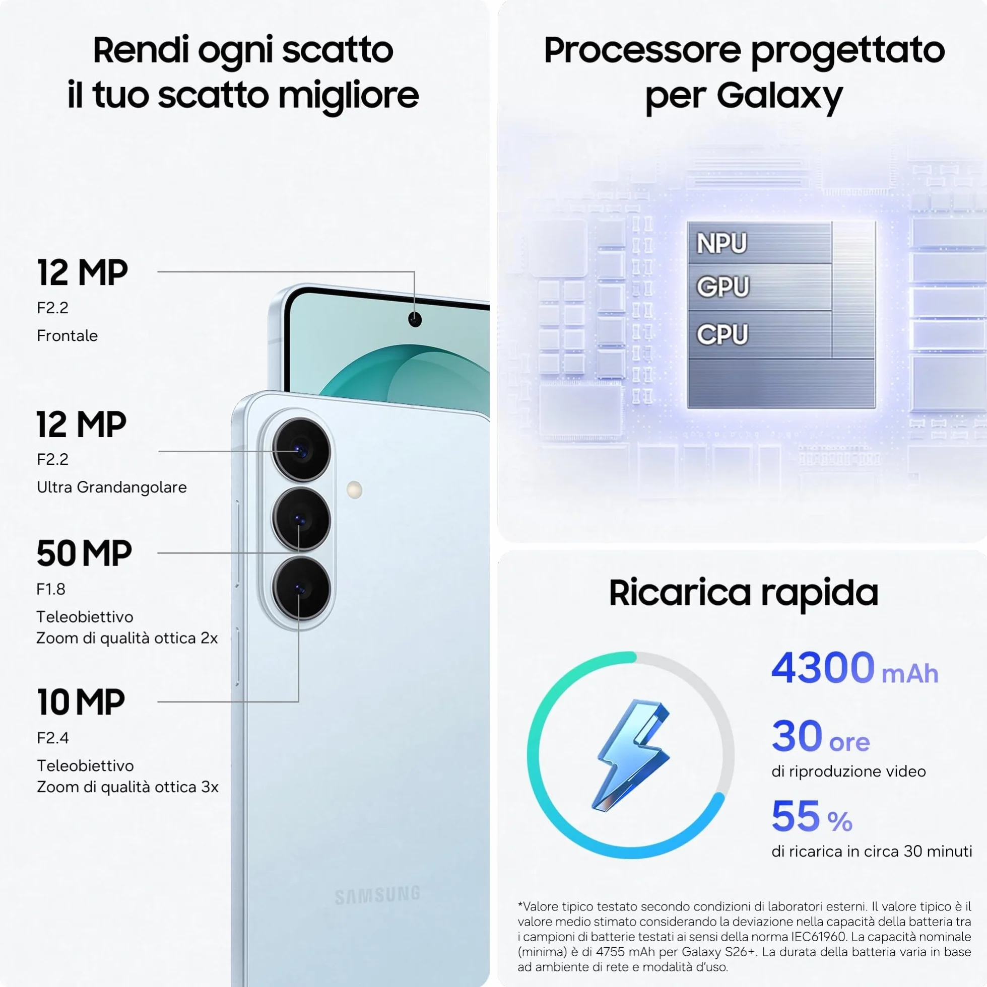 Samsung Galaxy S26 Smartphone AI, 256GB, 3 anni di Garanzia, Processore Avanzato, Assistente Foto, Creative Studio, Camera 50 MP, 4300 mAh, Black [Versione italiana]