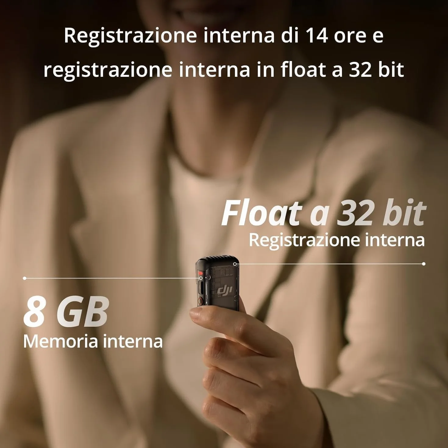 DJI Mic 2 (2 TX + 1 RX + Custodia di ricarica), microfono wireless integrato, eliminazione intelligente del rumore, registrazione interna in float a 32 bit, 250 m di distanza, per iPhone e Android