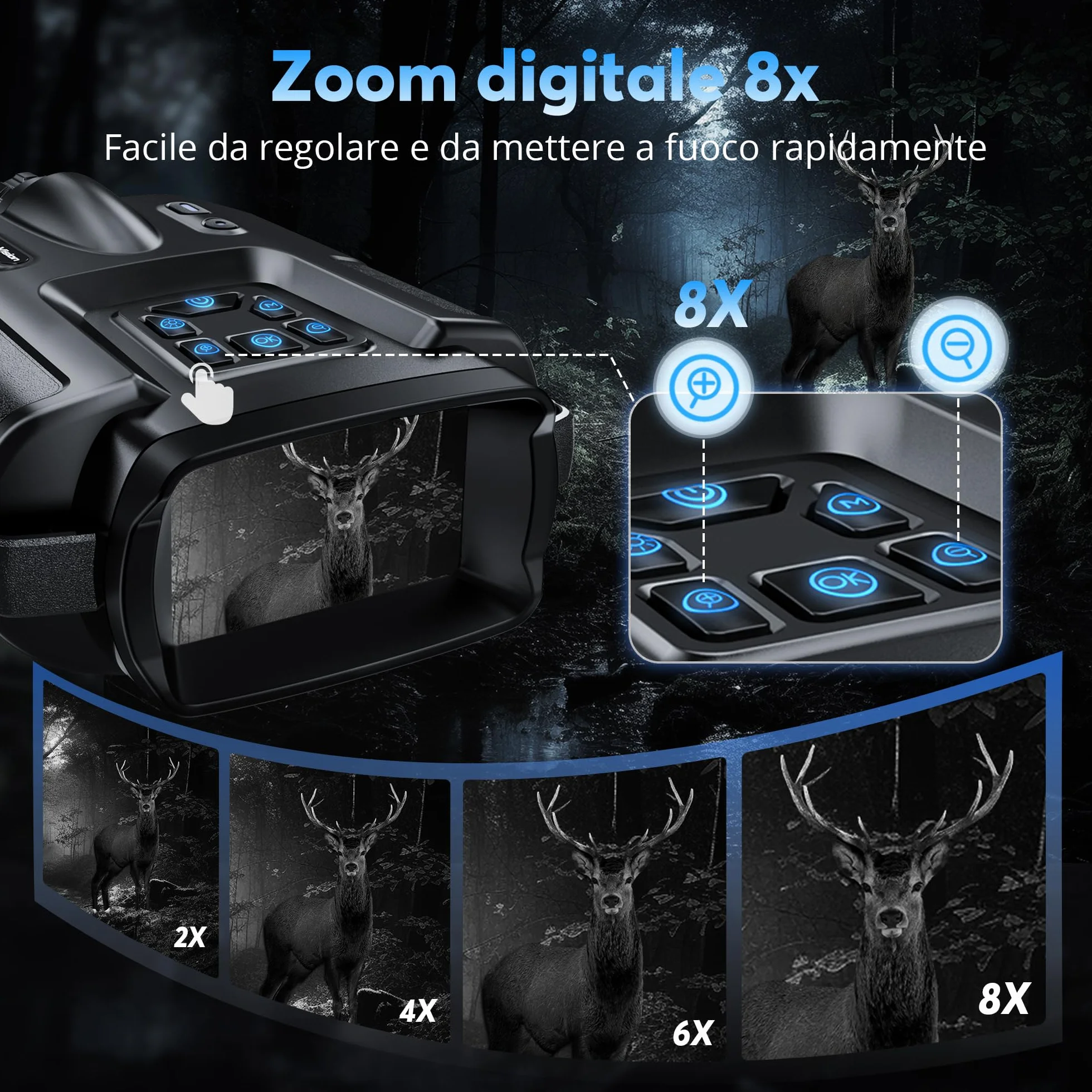 TKWSER Binocolo Visione Notturna - Infrarossi Visibili 600M nel 100% dell'Oscurità con Zoom Digitale 8X, Ricaricabili da 5000mAh, con Luce Tattica, per la Caccia, per Adulti